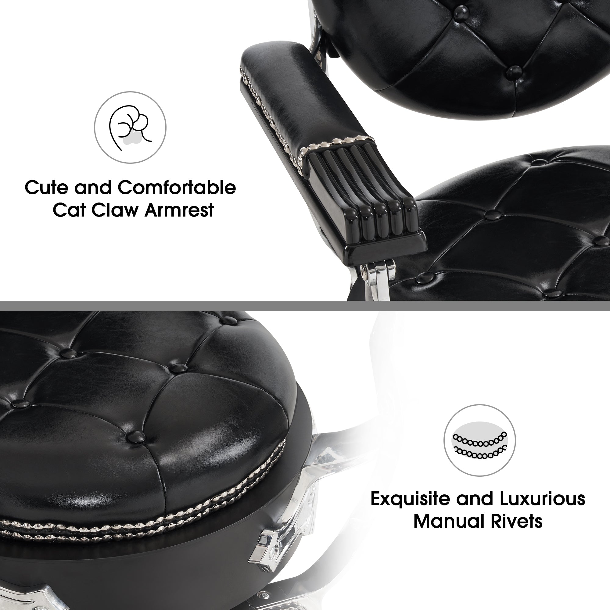 BarberPub Vintage Barber Chair, Reclining Retro Chair with Adjustable Headrest 8688