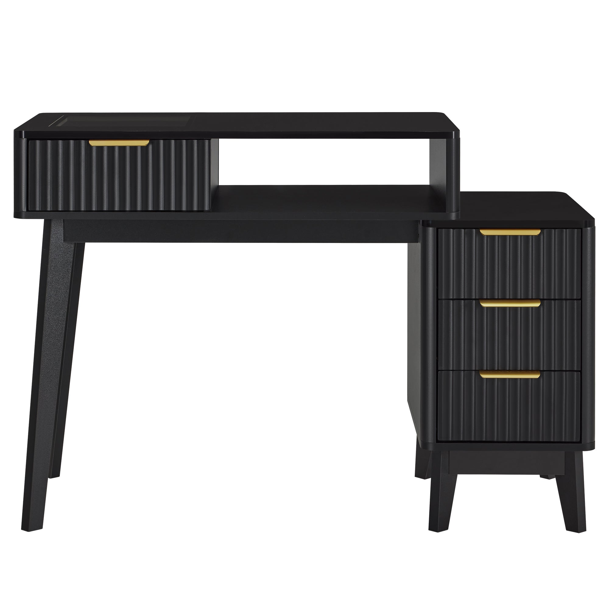 BarberPub Professional Manicure Table, High Gloss Nail Desk with Glass Display & Storage Drawers 2899