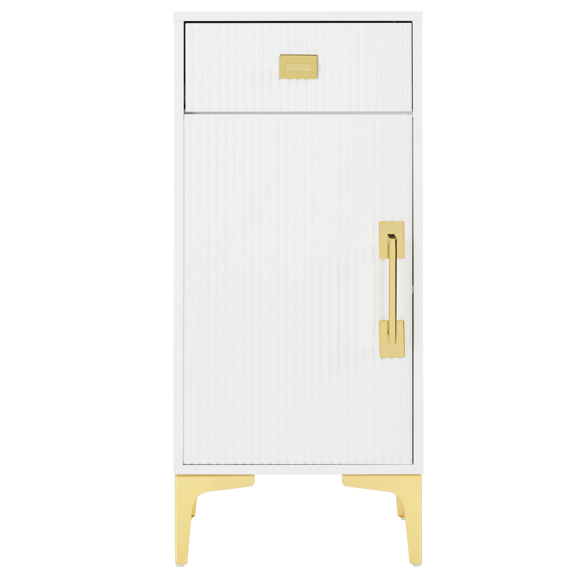 Stylish Fluted Free-Standing Barber Station for Storage, Salon Beauty Cabinet with Golden Handle 2027