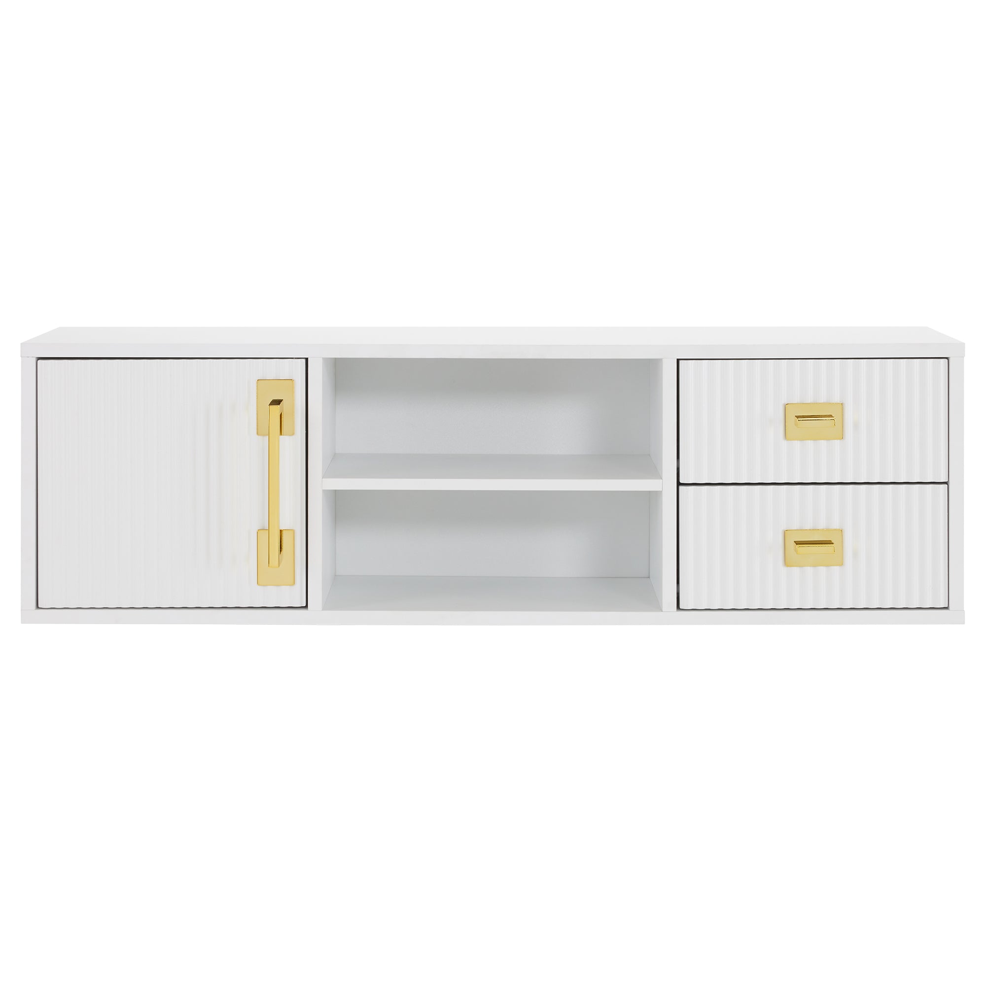 Modern Fluted Wall Mounted Barber Station for Storage, Salon Beauty Cabinet with Golden Handle 2504