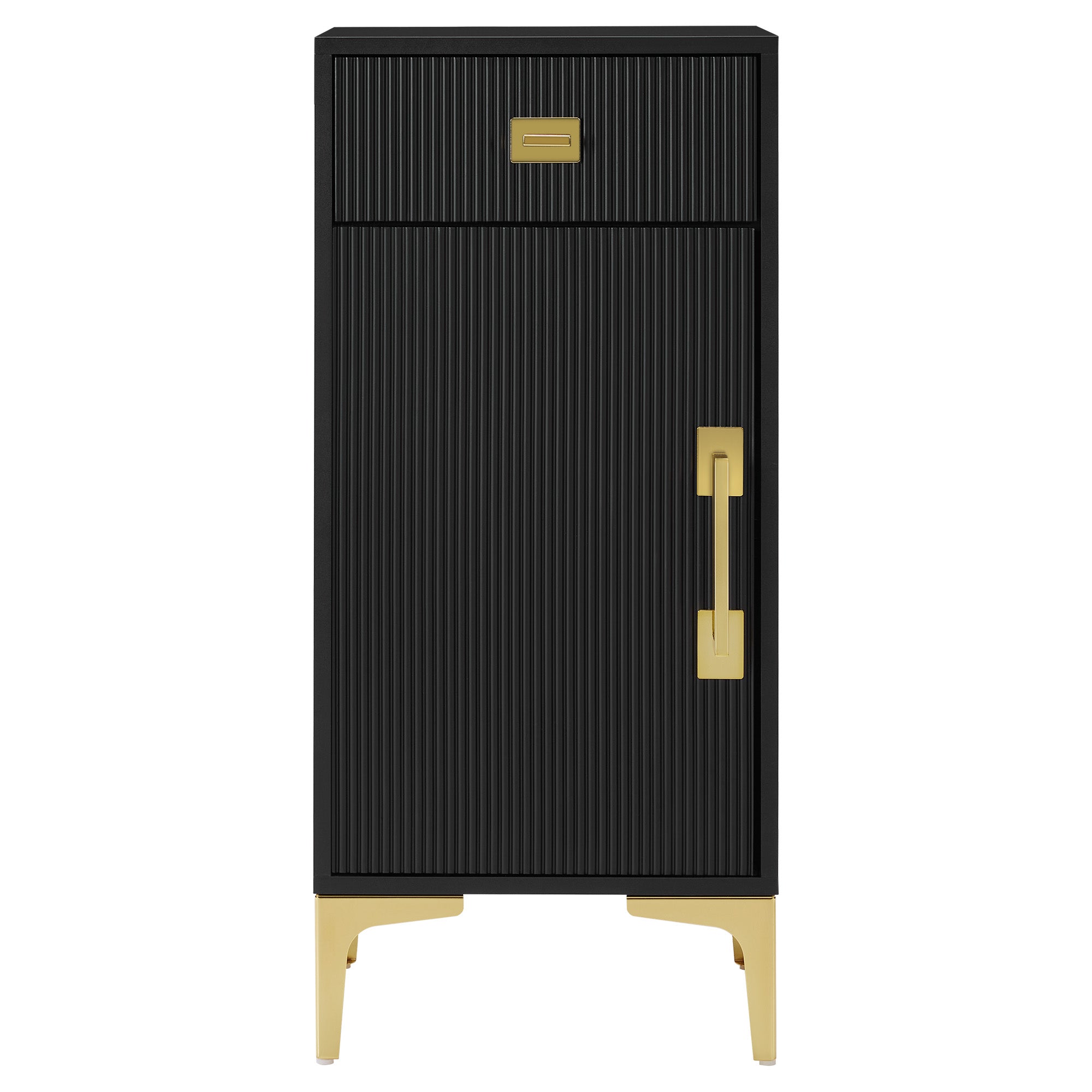 Black Fluted Free-Standing Barber Station for Storage, Salon Beauty Cabinet with Golden Handle 2027