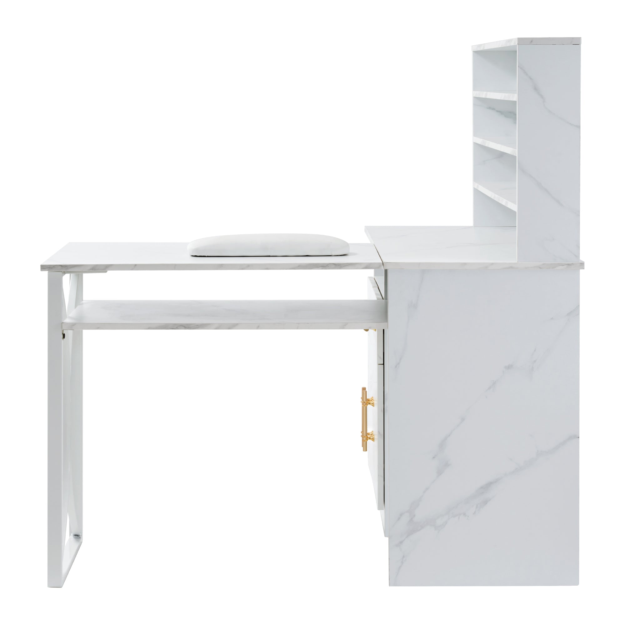 BarberPub L-shaped Nail Desk, Versatile Manicure Table with Metal Support 2833