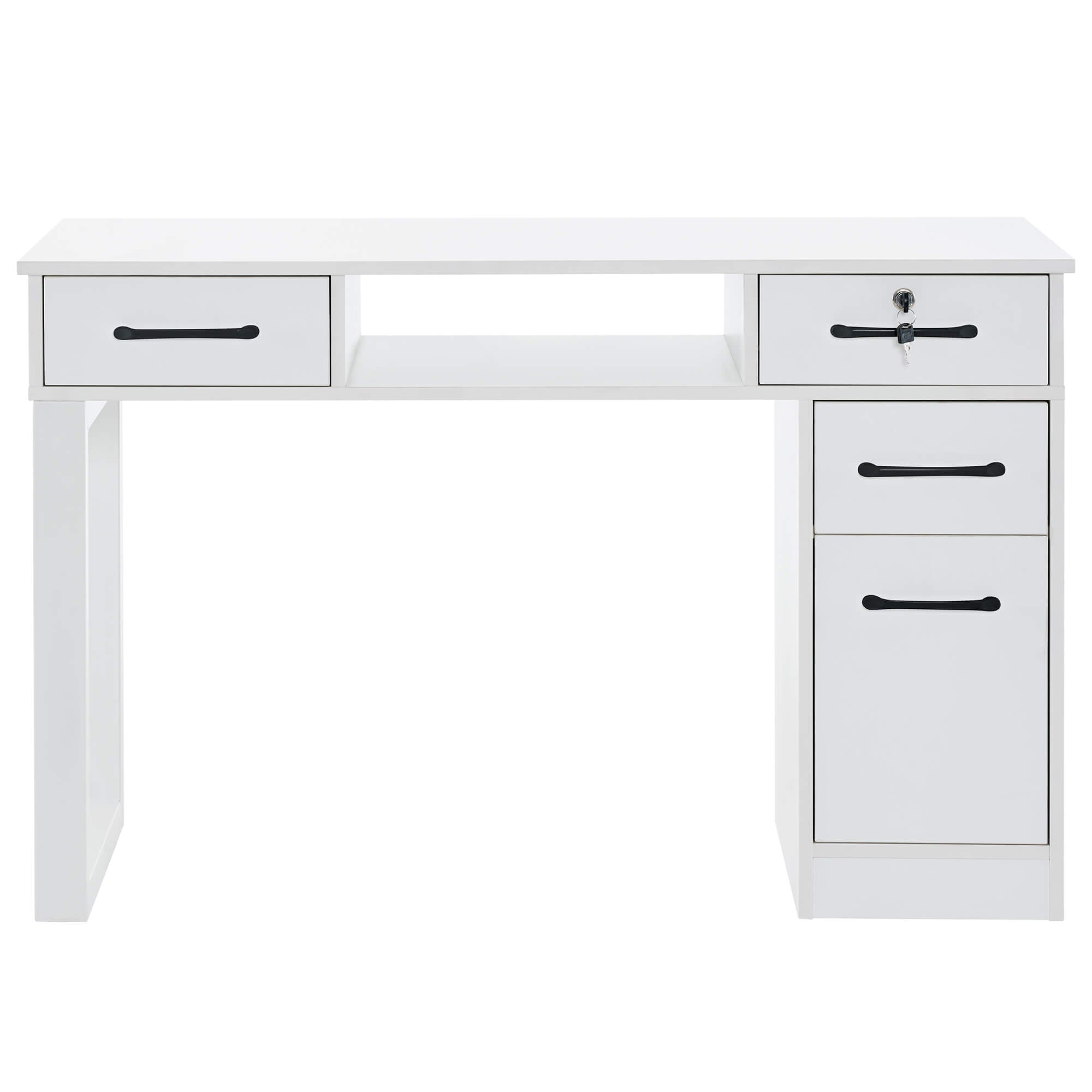 Modern White Manicure Table for Storage, Beauty Nail Art Desk with Lockable Drawer & Cabinet 2844