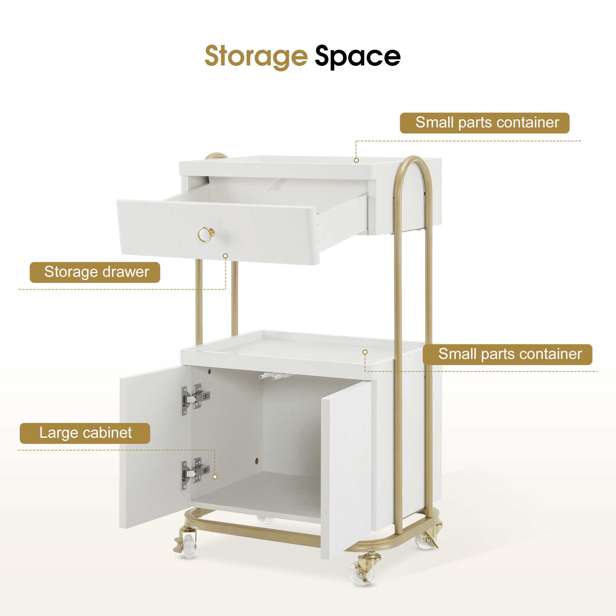 Salon SPA Rolling Trolley with Lockable Wheels, Barber Storage Cart for Storing Skin Cosmetics 2074