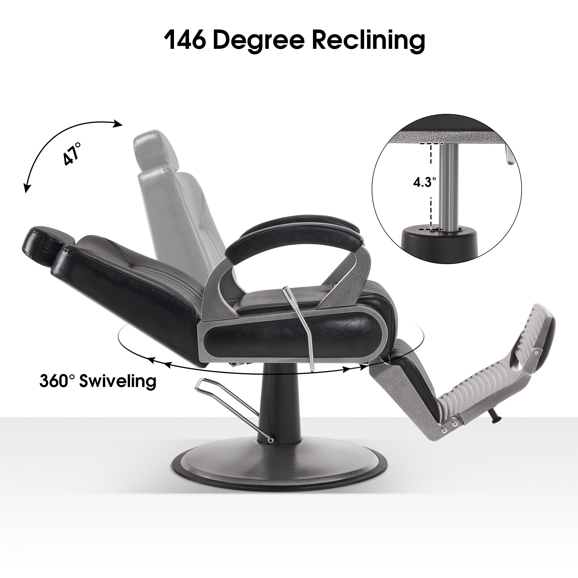 BarberPub All Purpose Barber Chair,Reclining Hair Stylist Salon Chair With Headrest 9502