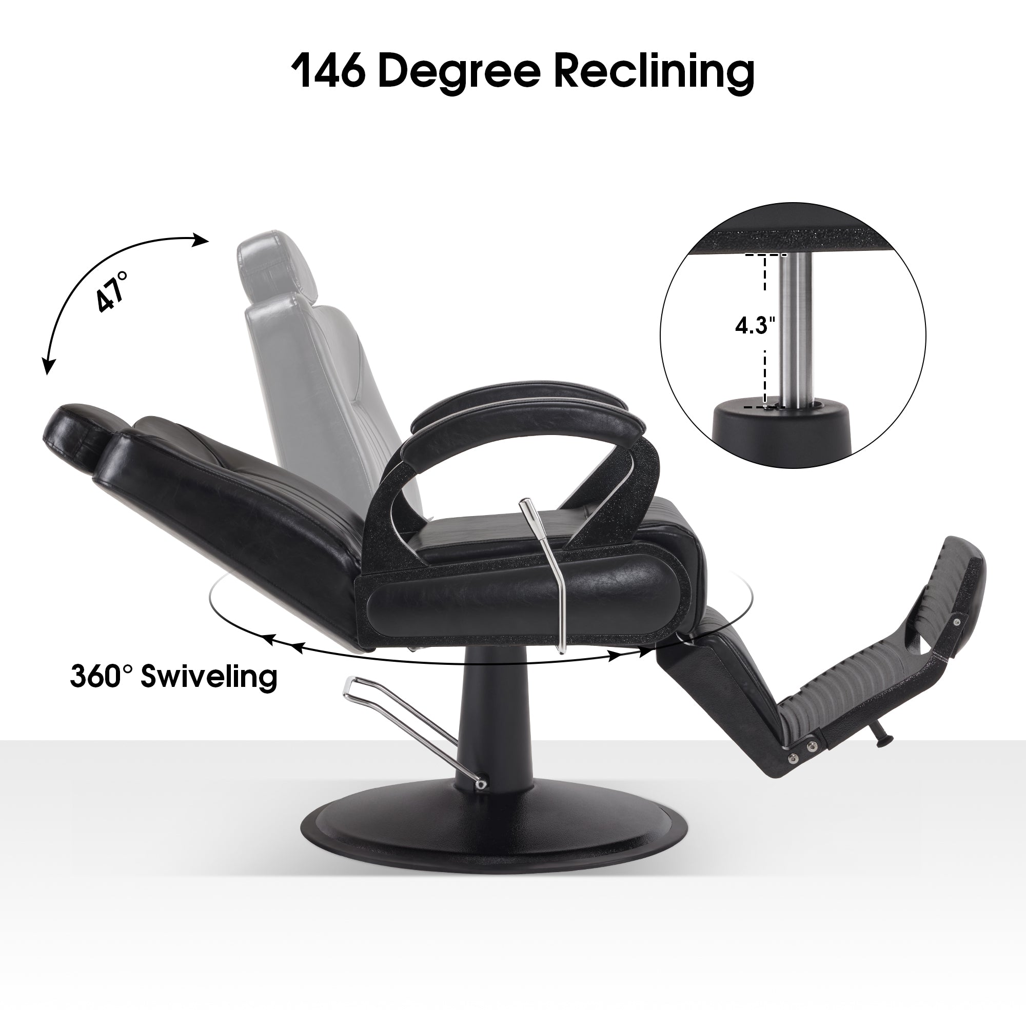 BarberPub All Purpose Barber Chair,Reclining Hair Stylist Salon Chair With Headrest 9502