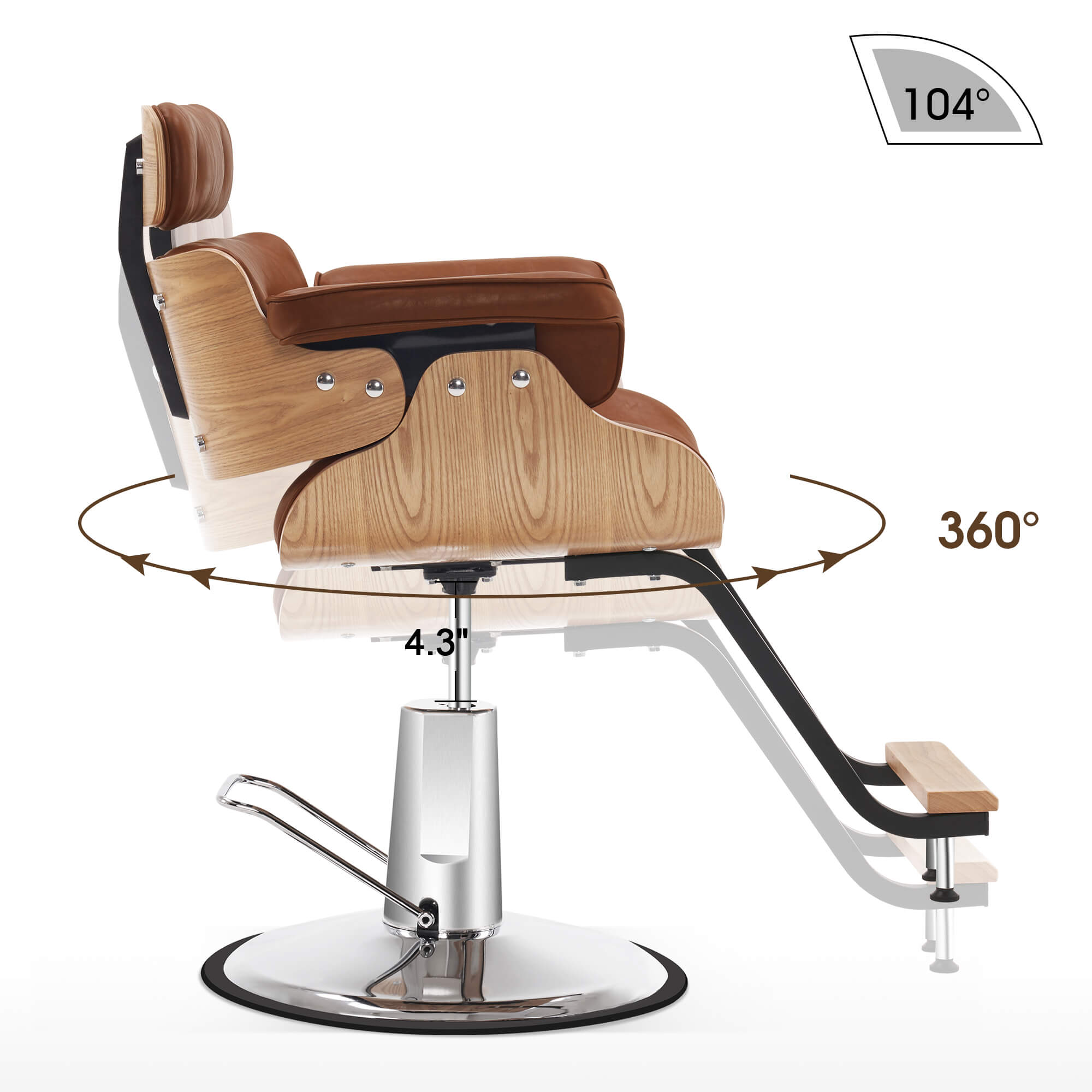 BarberPub Hydraulic Salon Chair,Curved Wood Frame Hair Cutting Styling Chair 8261