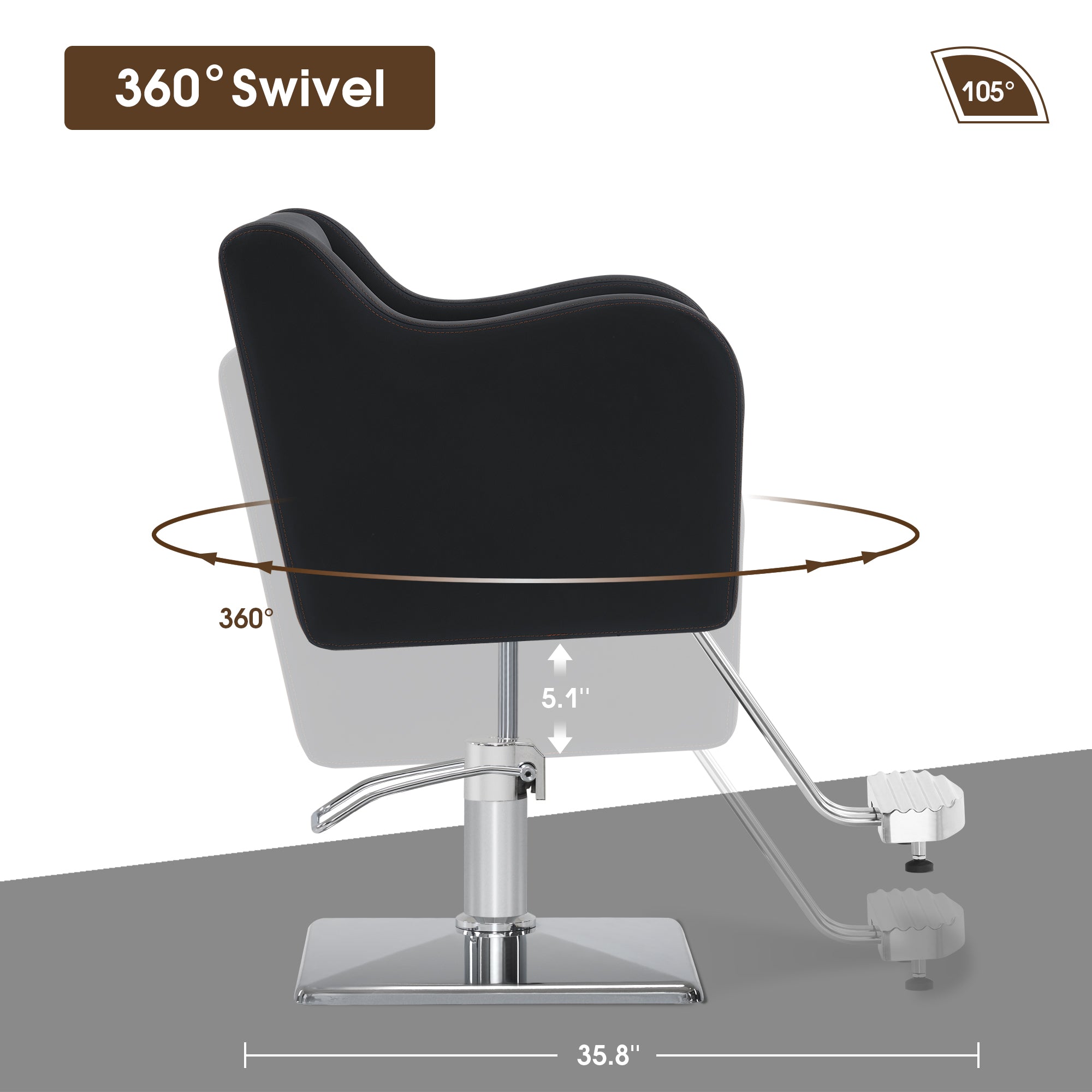 BarberPub Salon Chair for Hair Stylist, Hydraulic Barber Styling Chair Brown 3802