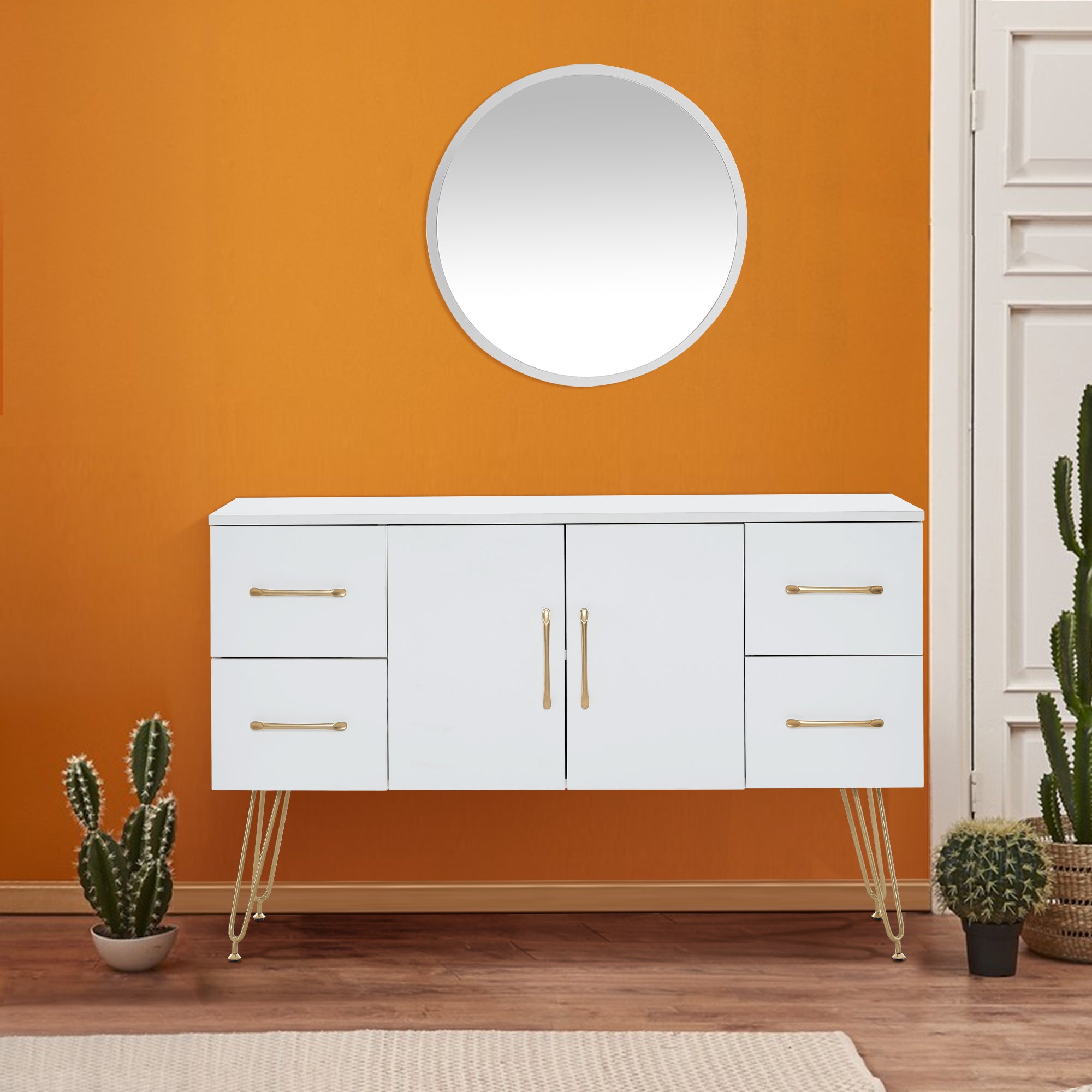 White Wall Mount Styling Station with Golden Leg, Barber Tool Organizer for Storage 3152