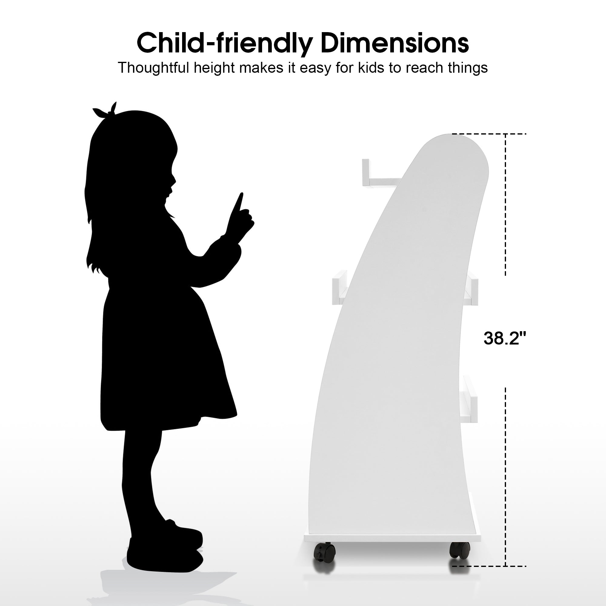 4-Tier Kids Bookshelf Rolling Cart for Storage, Children's Bookcases Organizer 2030