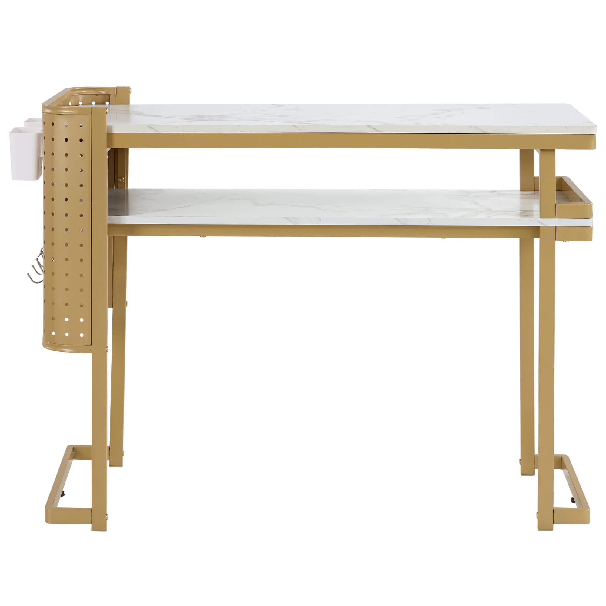 Nail Art Desk with Built-in Power Outlets & Pegboard Panel, Marbling Texture Manicure Table 2416