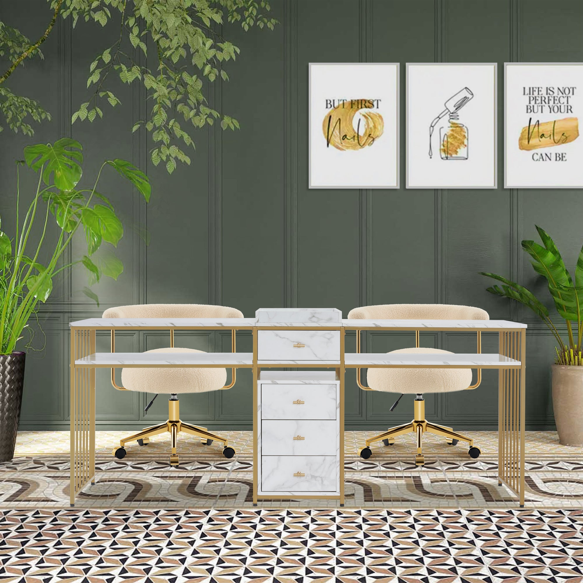 BarberPub Double Acetone Resistant Manicure Table Beauty Storage Nail Desk 2456