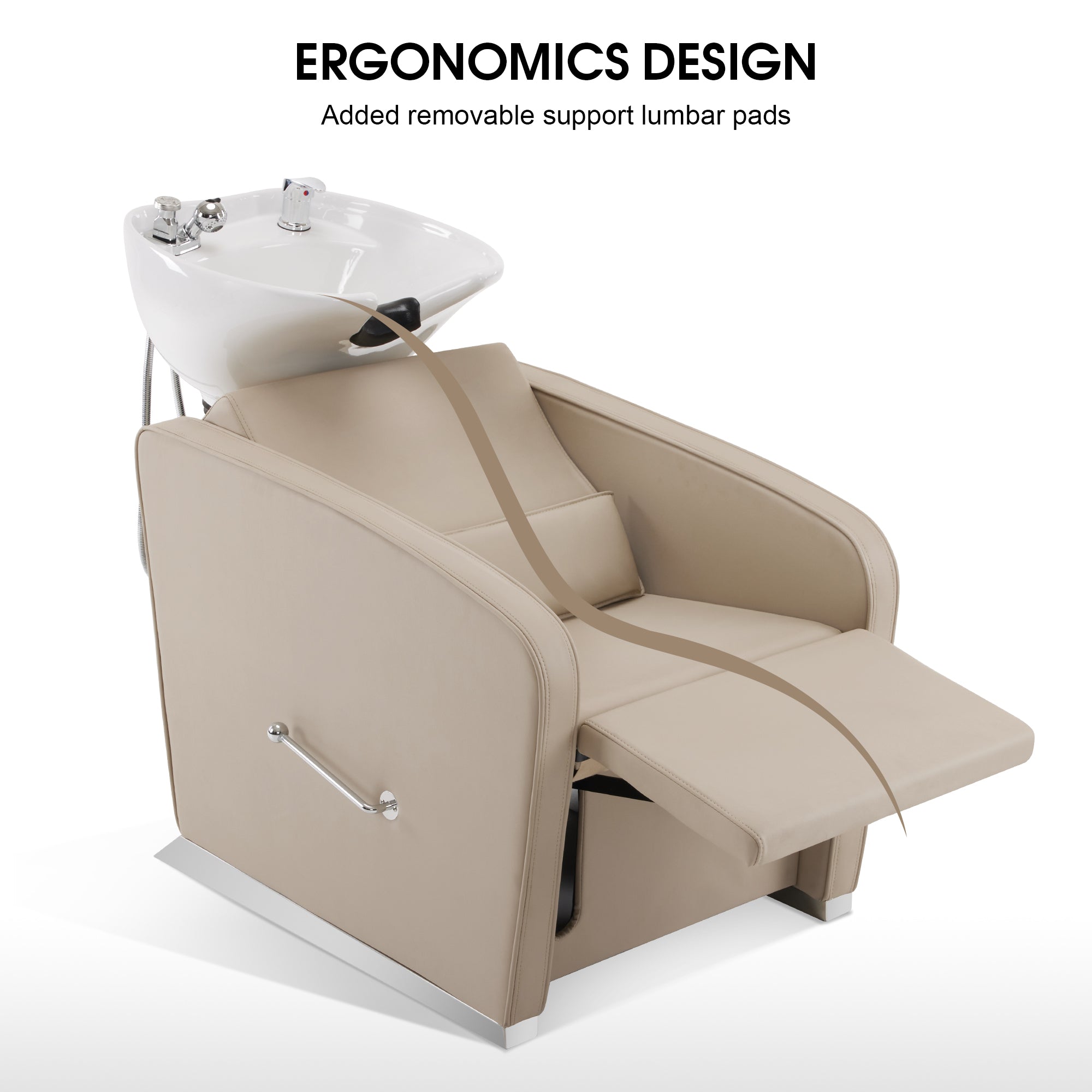 BarberPub Backwash Shampoo Station Chair, Salon Ceramic Hair Wash Bowl 9370