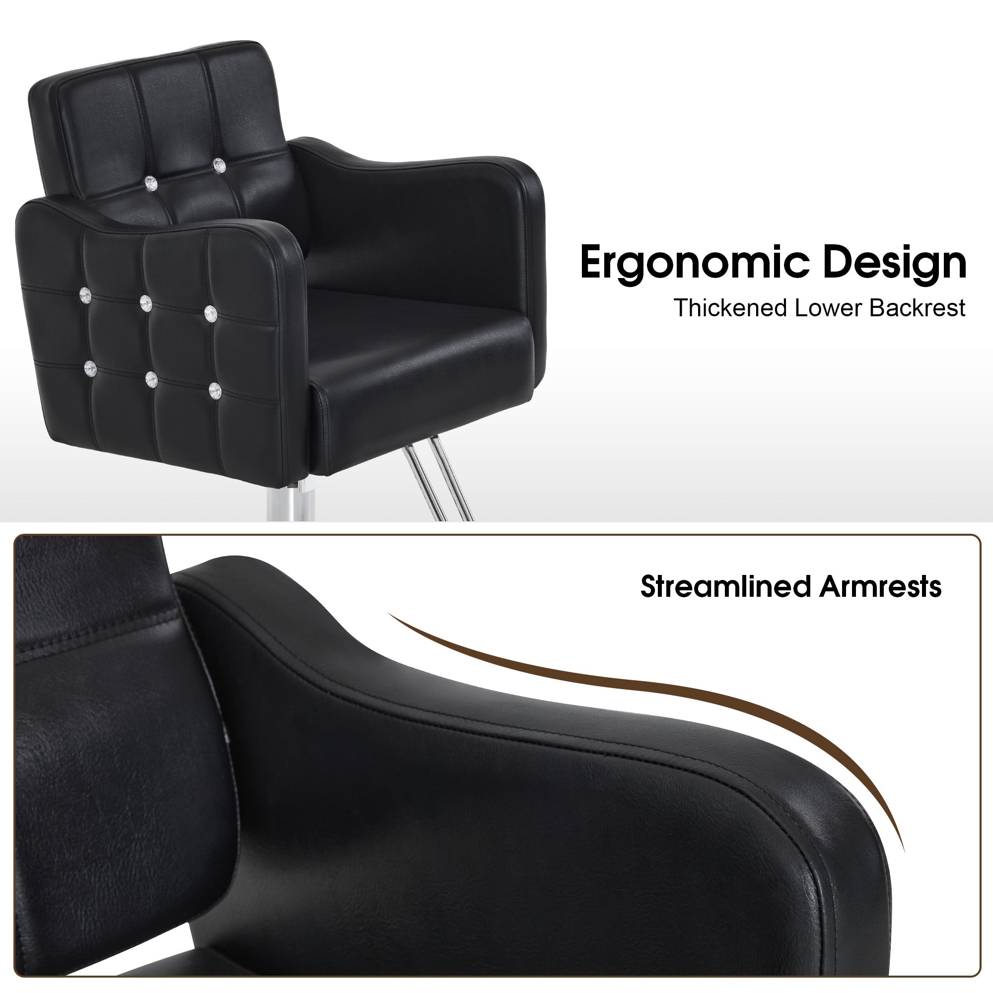 BarberPub Classic Salon Chair, Hydraulic and 360° Swivel, Black Styling Chair, 6154-8167BK