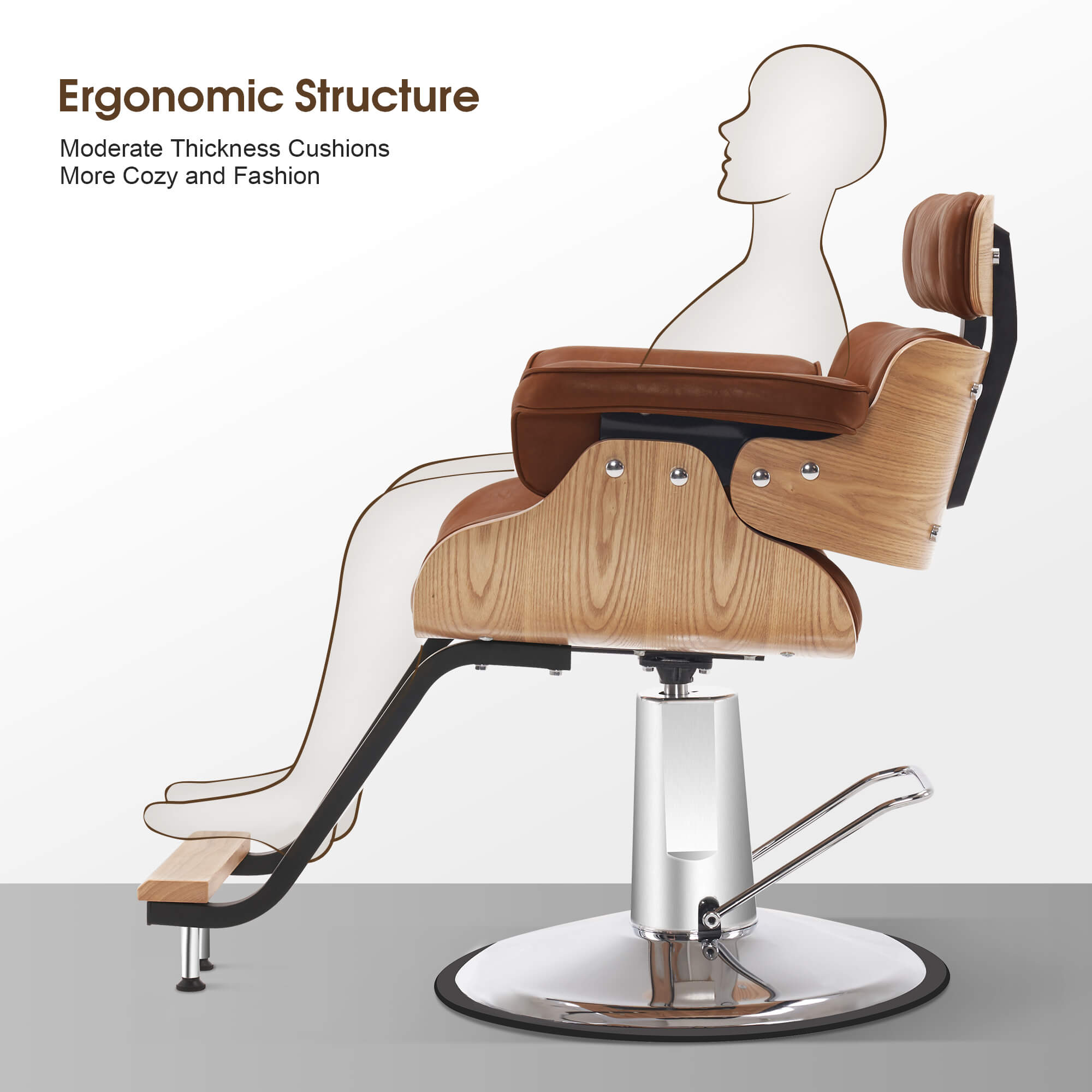 BarberPub Hydraulic Salon Chair,Curved Wood Frame Hair Cutting Styling Chair 8261
