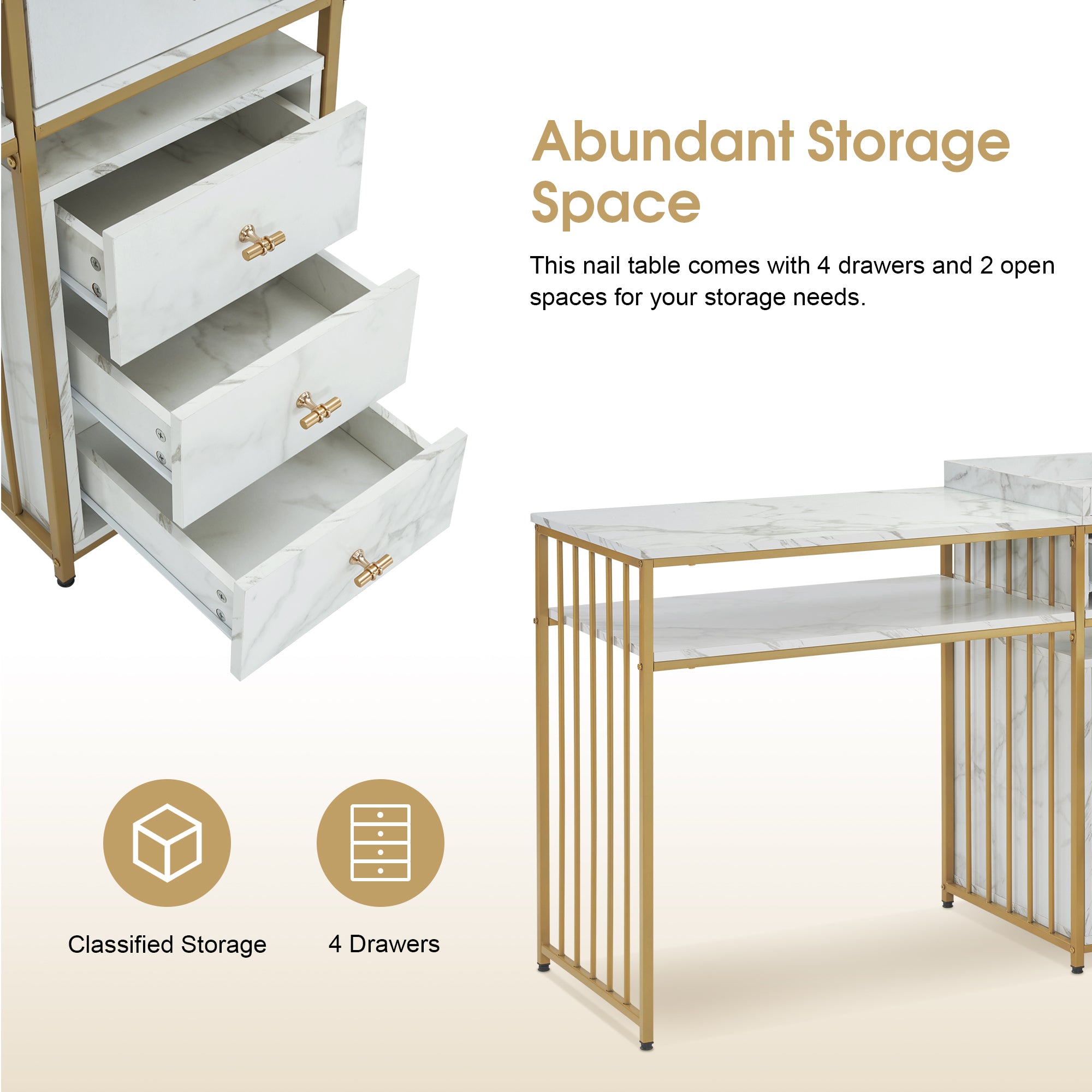 BarberPub Double Acetone Resistant Manicure Table Beauty Storage Nail Desk 2456