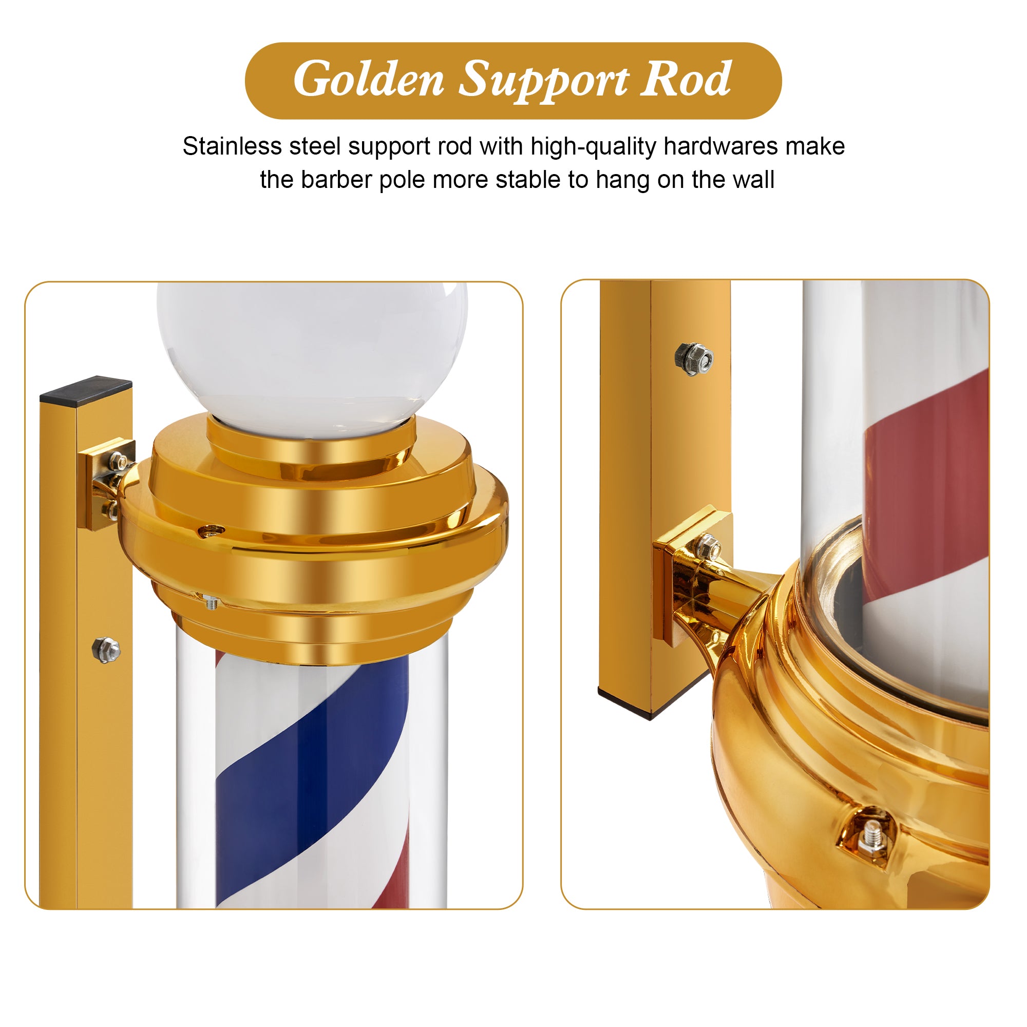 Barber Pole with LED Light for Hairdressing, Salon Shop Open Sign, Salon Spa Stripes Rotating Lamp L018