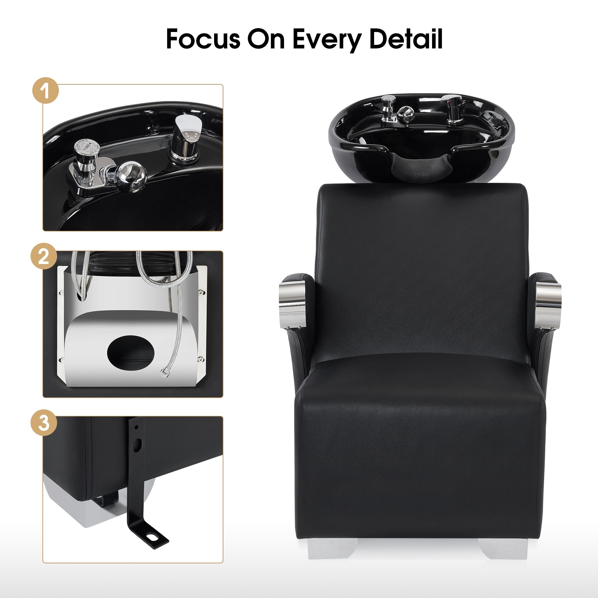 BarberPub Ceramic Bowl Backwash Shampoo Chair, Hair Washing Salon Station 9102