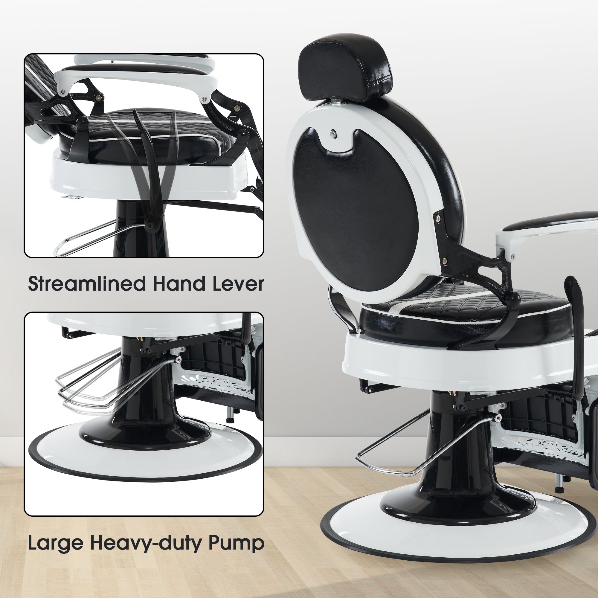 BarberPub Vintage Barber Chair, Hydraulic Reclining Salon Beauty Equipment 8739
