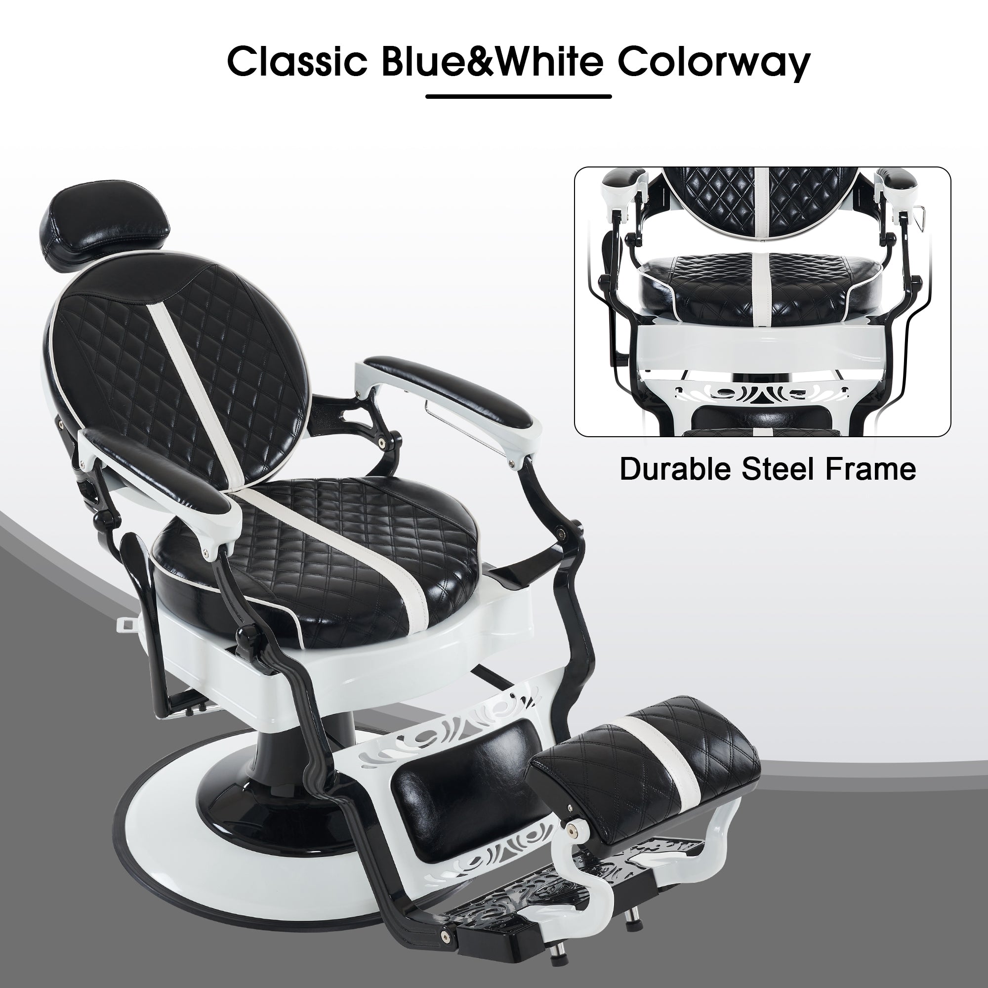 BarberPub Vintage Barber Chair, Hydraulic Reclining Salon Beauty Equipment 8739