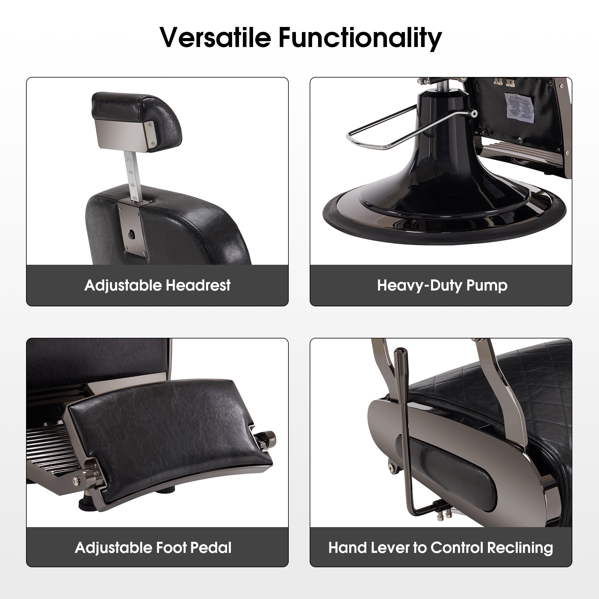 BarberPub All Purpose Barber Chair With Headrest, Reclining Swivel Salon Chair 9453