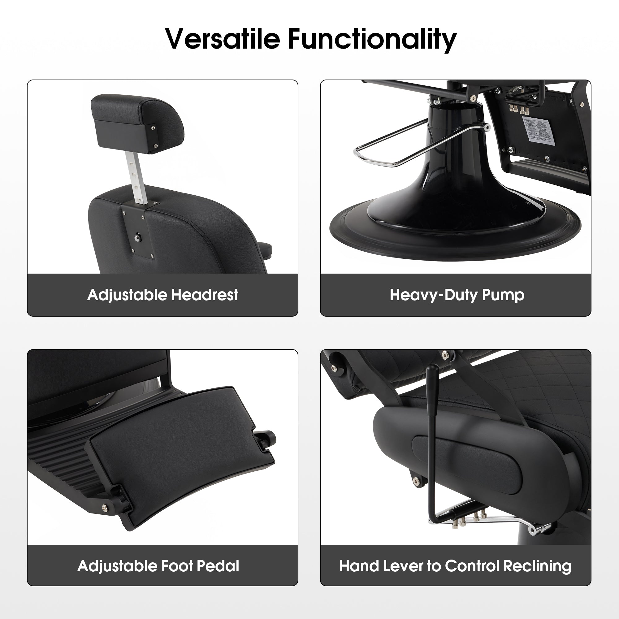 BarberPub All Purpose Barber Chair With Headrest, Reclining Swivel Salon Chair 9453