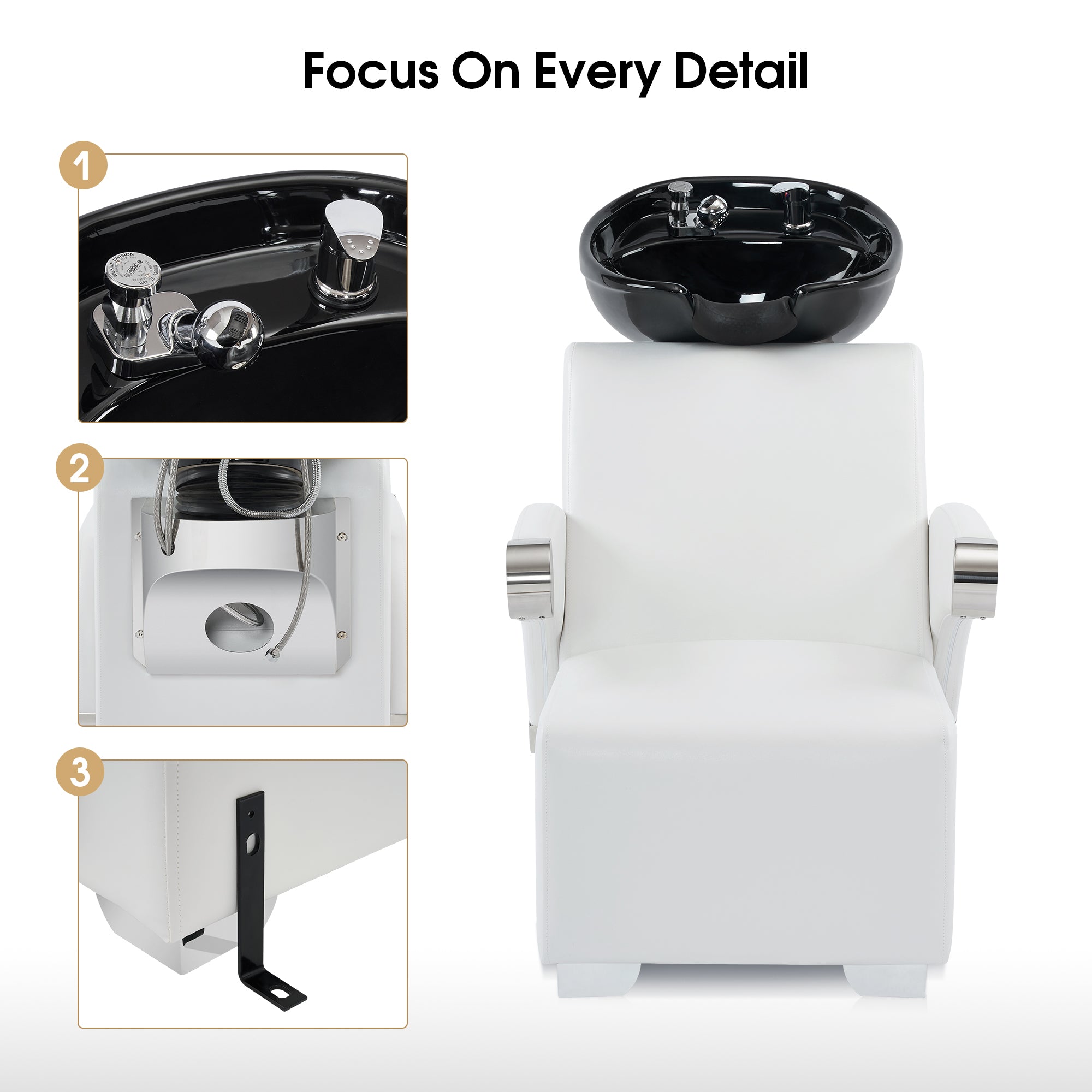 BarberPub Ceramic Bowl Backwash Shampoo Chair, Hair Washing Salon Station 9102