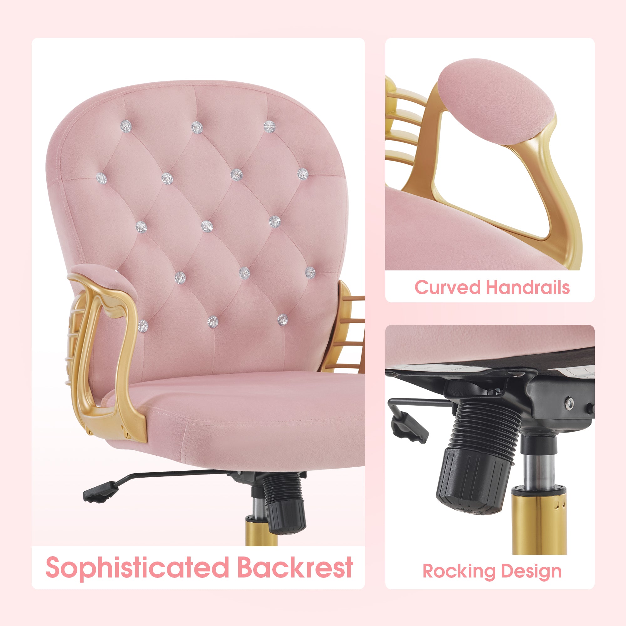 Comfy Nail Art Chair with Lumbar Support, Adjustable Home Office Chairs with 360° Swivel Wheels 3567