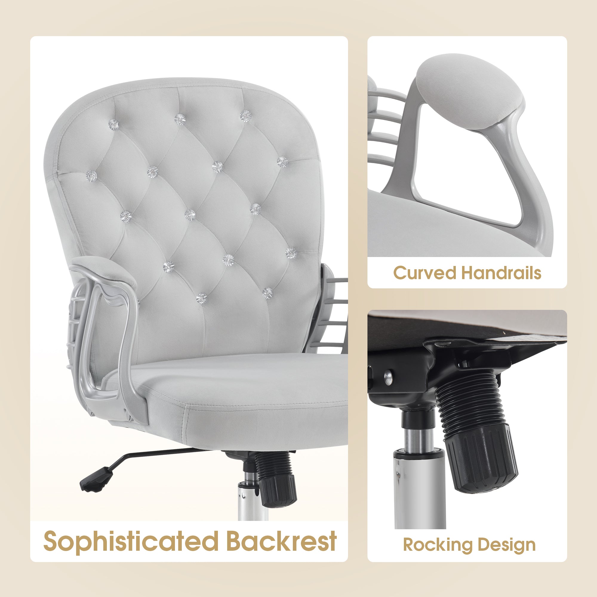 Comfy Nail Art Chair with Lumbar Support, Adjustable Home Office Chairs with 360° Swivel Wheels 3567