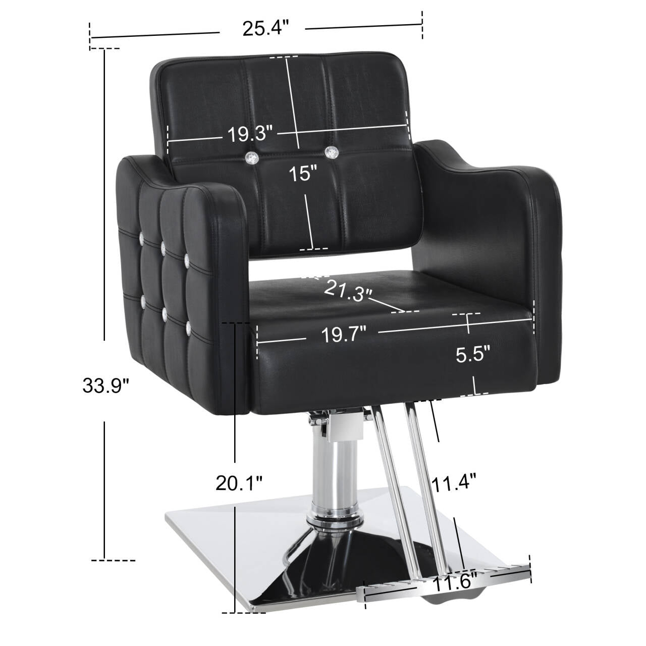 BarberPub Classic Salon Chair, Hydraulic and 360° Swivel, Black Styling Chair, 6154-8167BK