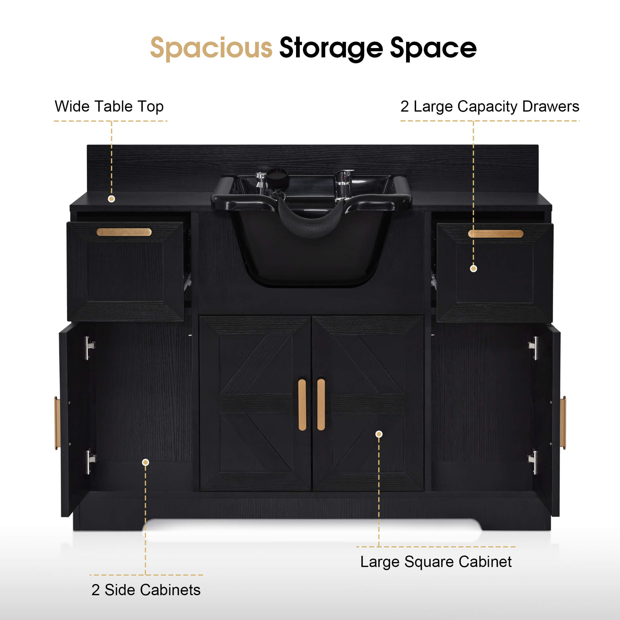 Barber Shampoo Storage Station, Hair Salon Shampoo Equipment with Backwash Sink & Cabinet 7137