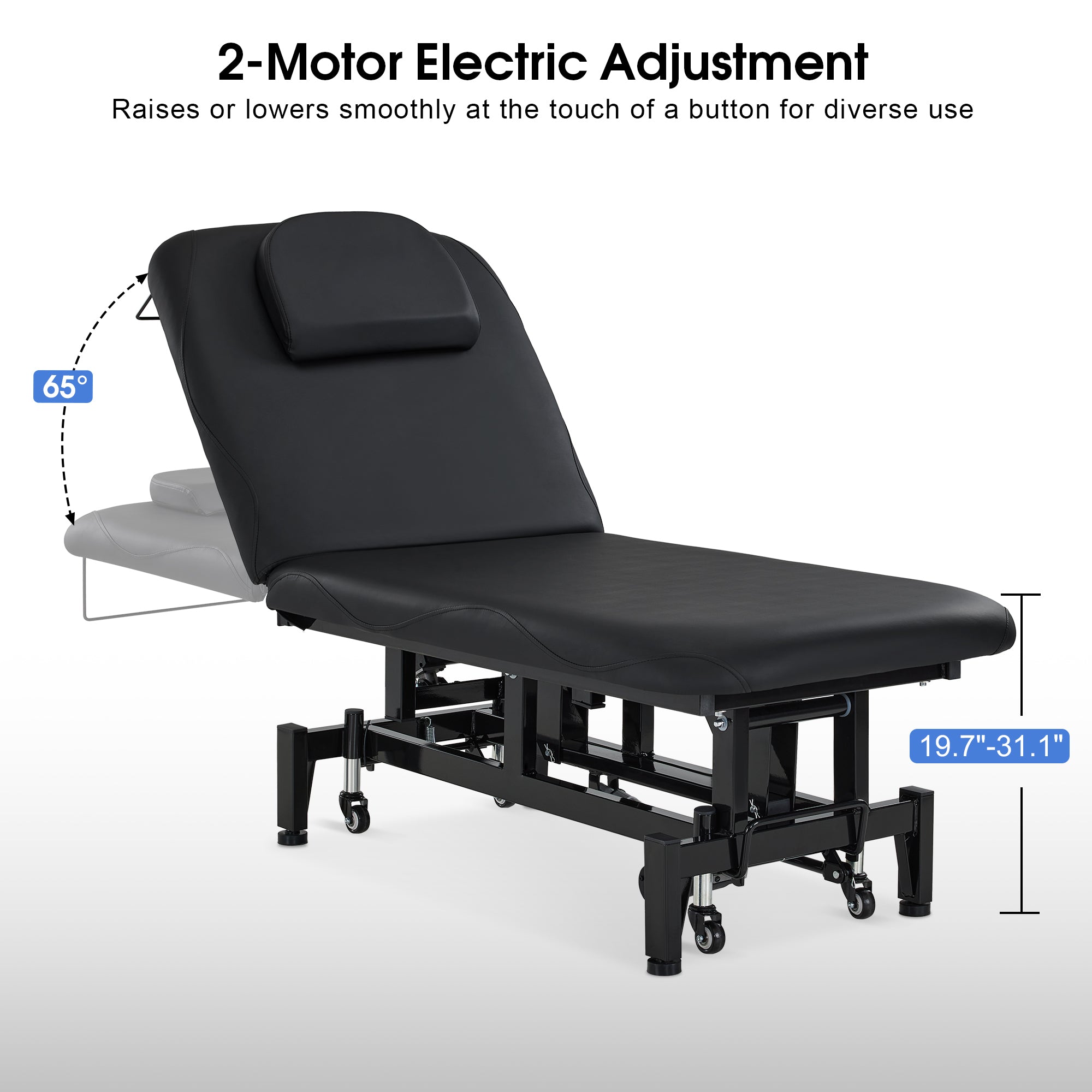 2 Motors Electric Facial Bed with Adjustable Height & Backrest, Rolling Message Tattoo Chair 2750