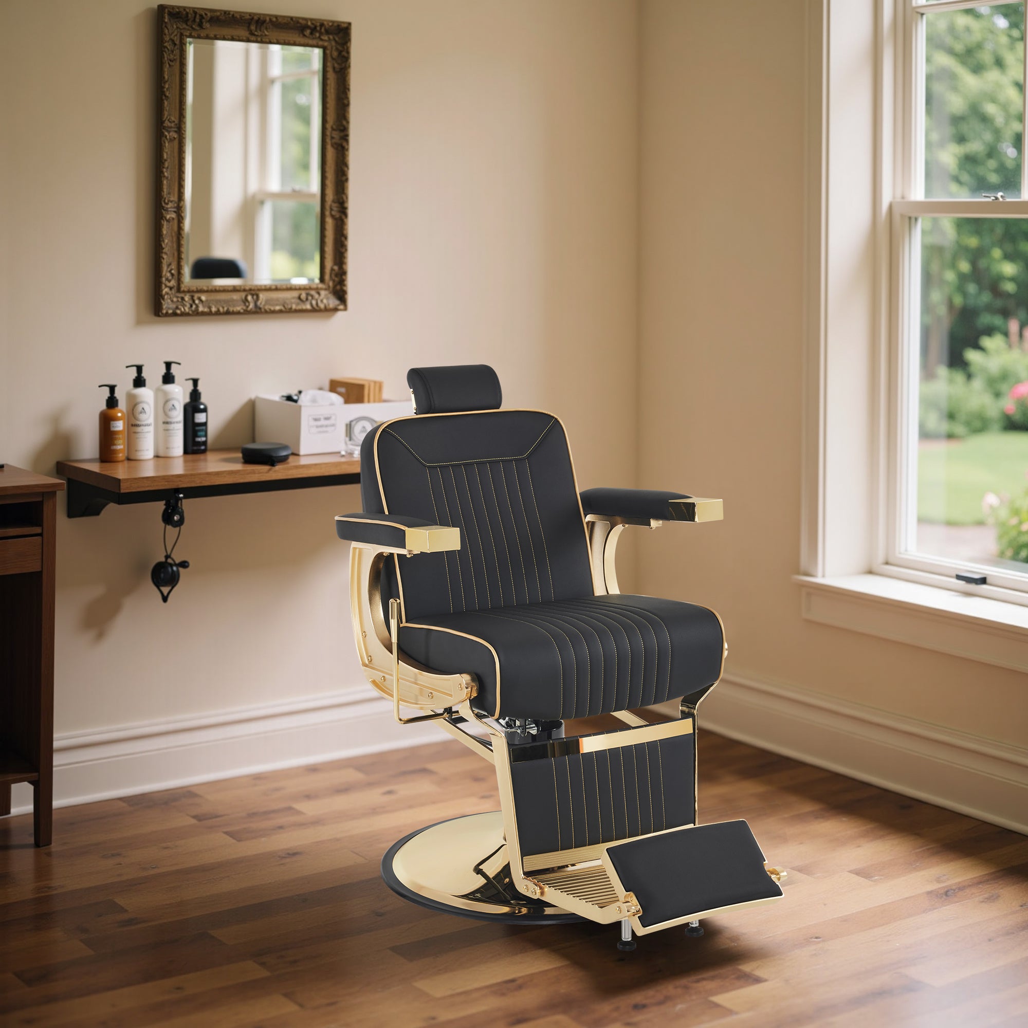 BarberPub Hydraulic Reclining Barber Chair with Adjustable Headrest, Black 8334