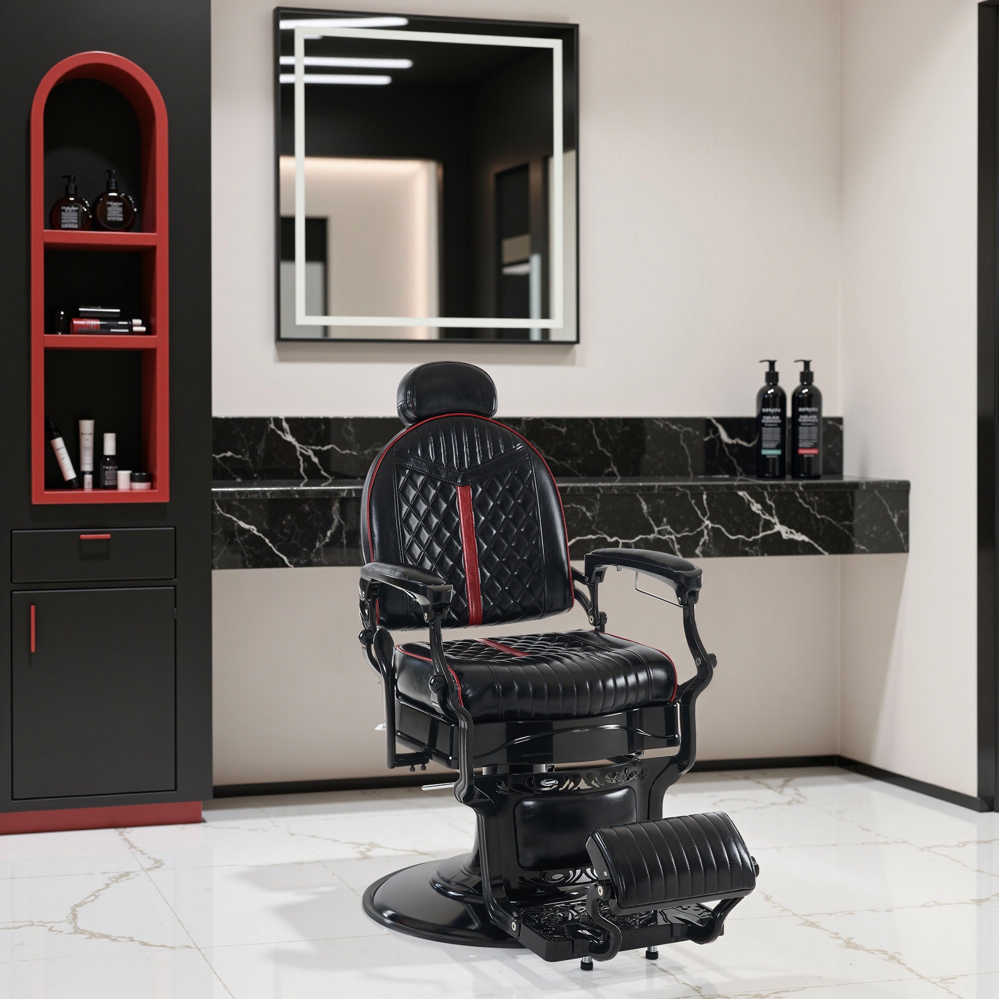 BarberPub Vintage Barber Chair with Headrest, All Purpose Reclining Salon Chair 8730
