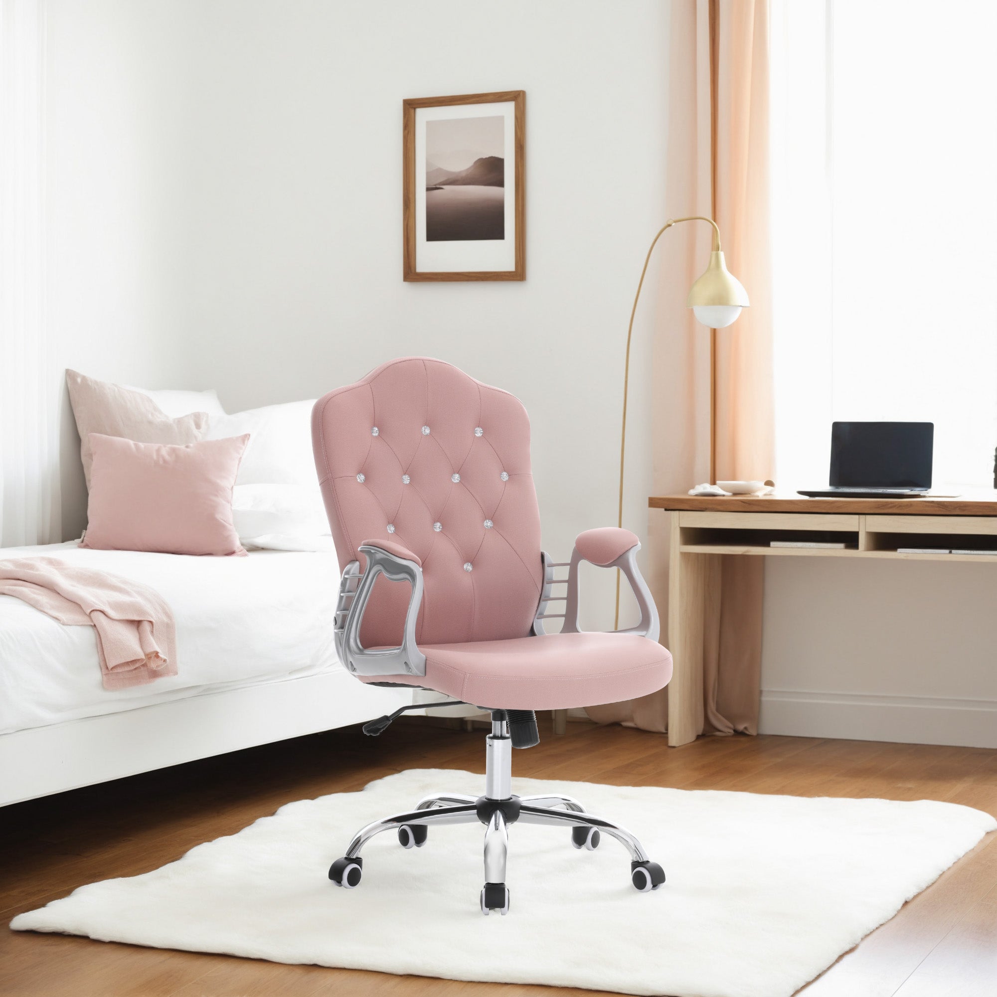 Height Adjustable Lumbar Support Nail Work Chair, Cute Swivel Rolling Makeup Chair 3535