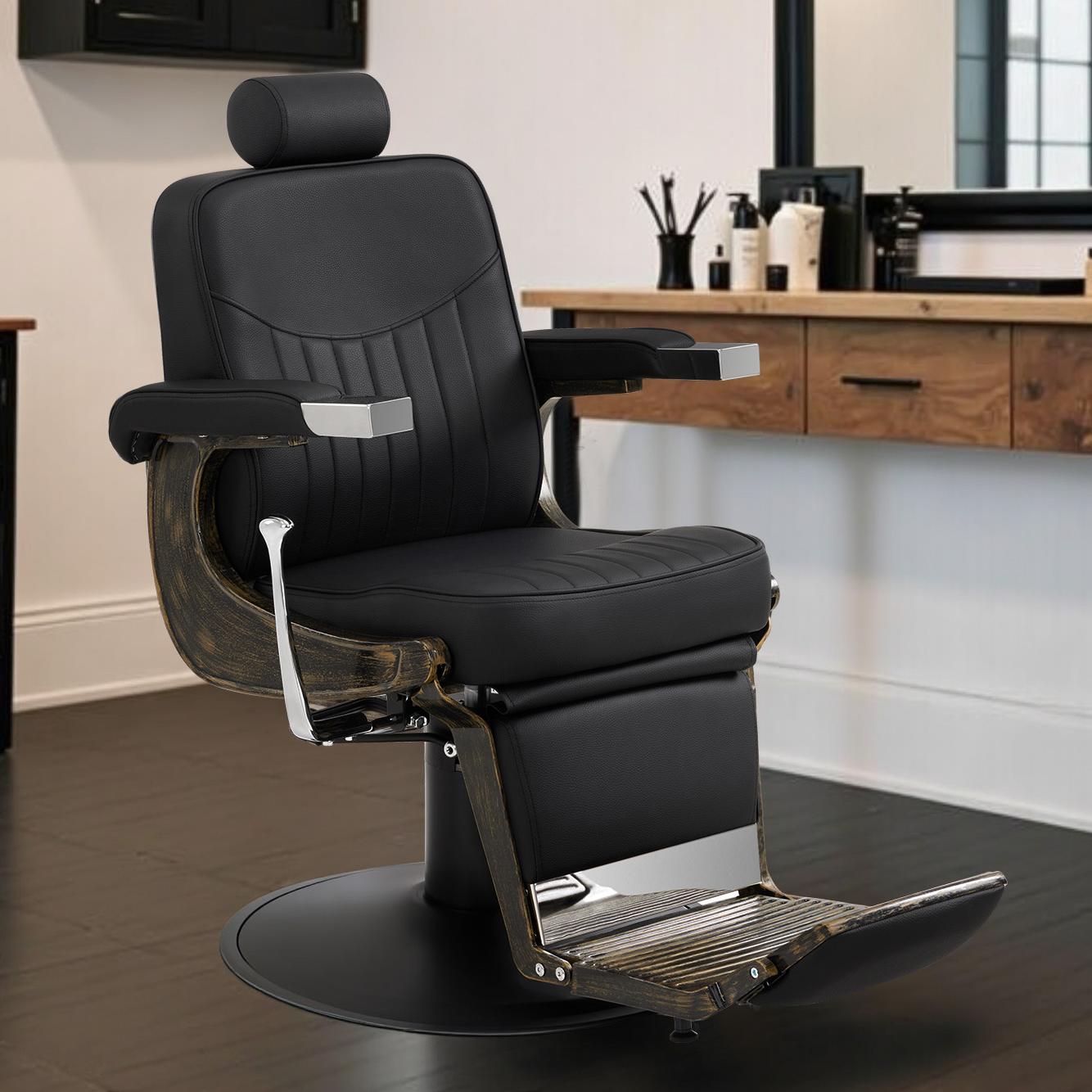 BarberPub Vintage Barber Chair Reclining Salon Chair with Headrest & Footrest 2905