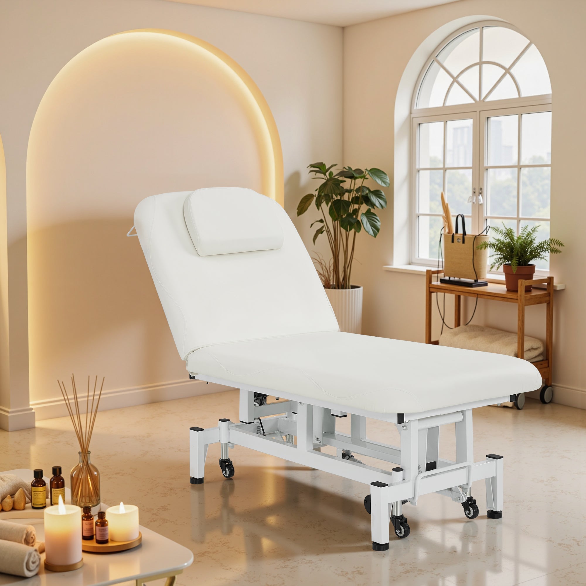 2 Motors Electric Facial Bed with Adjustable Height & Backrest, Rolling Message Tattoo Chair 2750