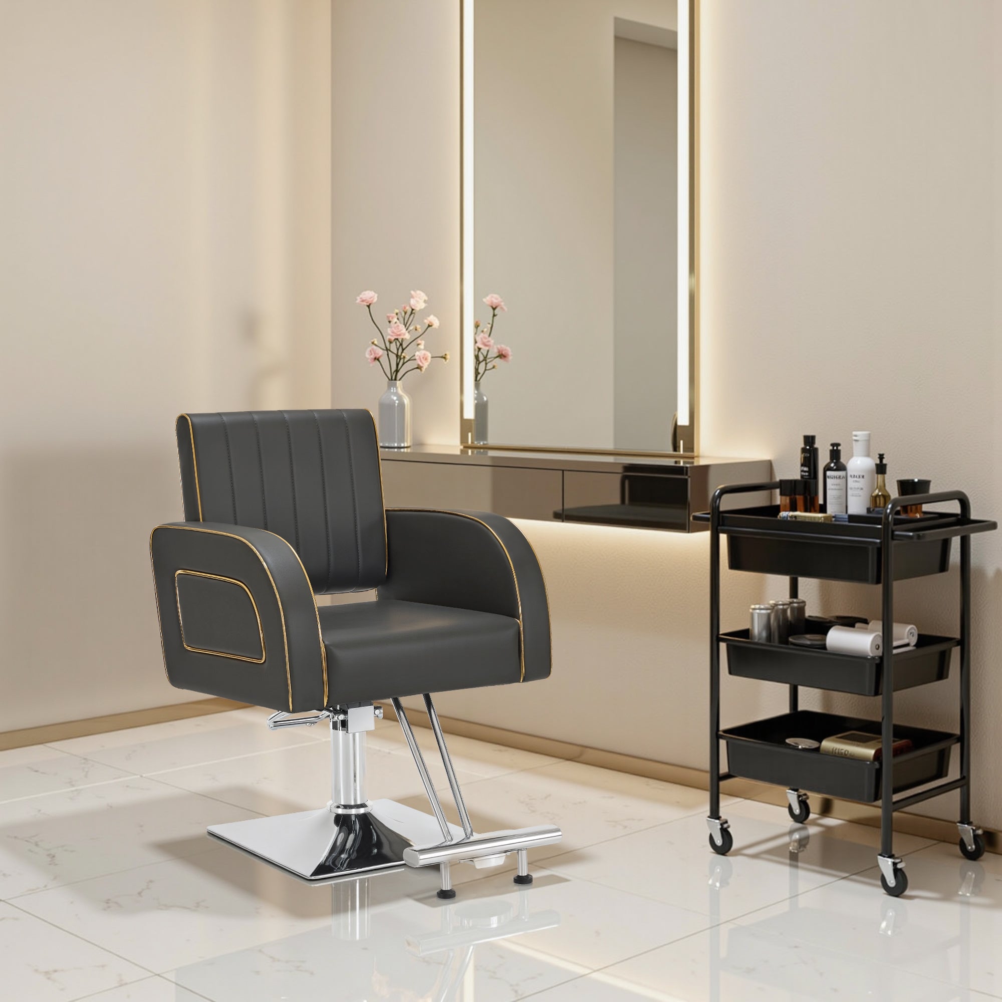 Salon & Barber Styling Chair 8885 with Hydraulic Base and Backwash Shampoo Chair 9175 with Adjustable Porcelain Bowl – Complete Professional Salon Set for Spas and Stylists