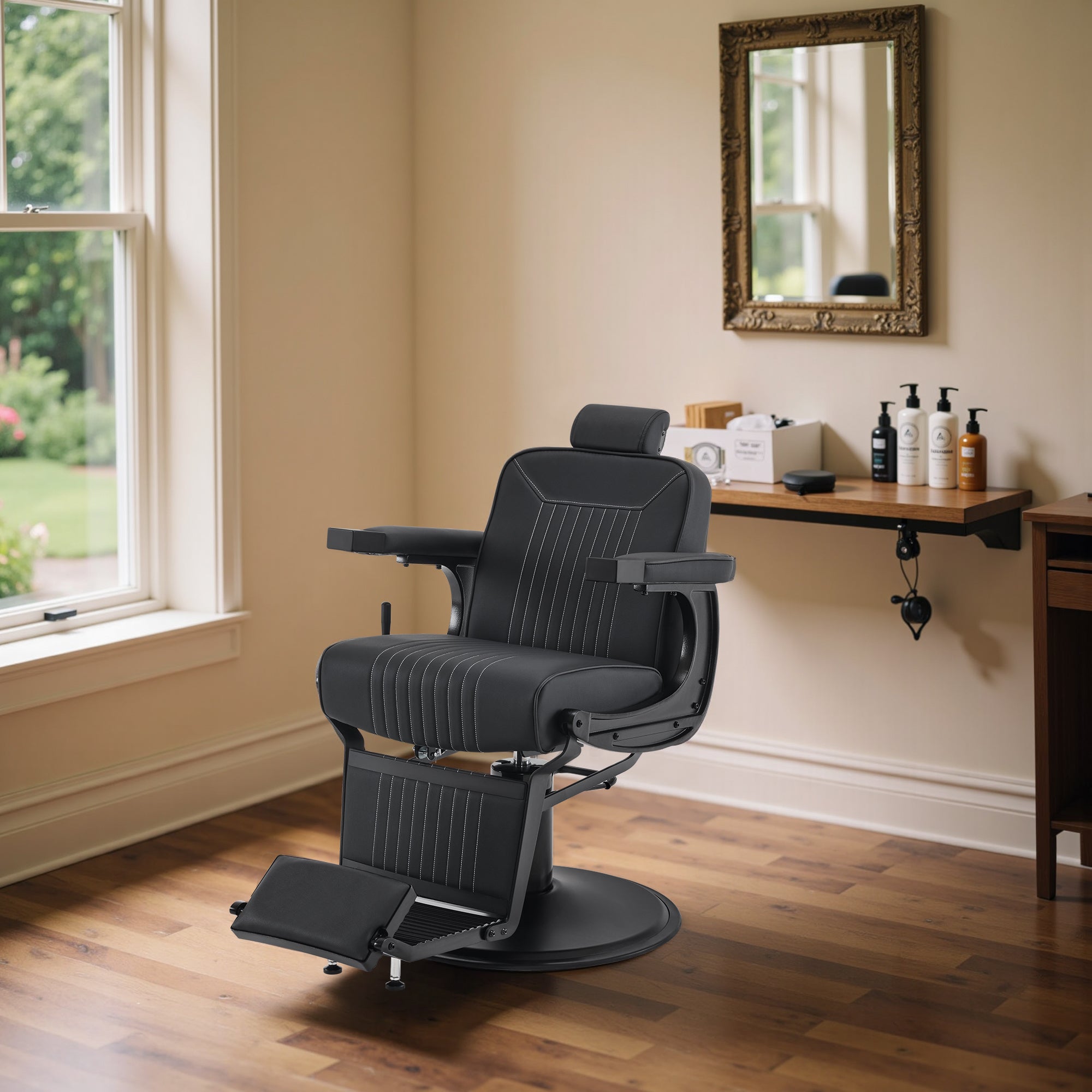 BarberPub Hydraulic Reclining Barber Chair with Adjustable Headrest, Black 8334