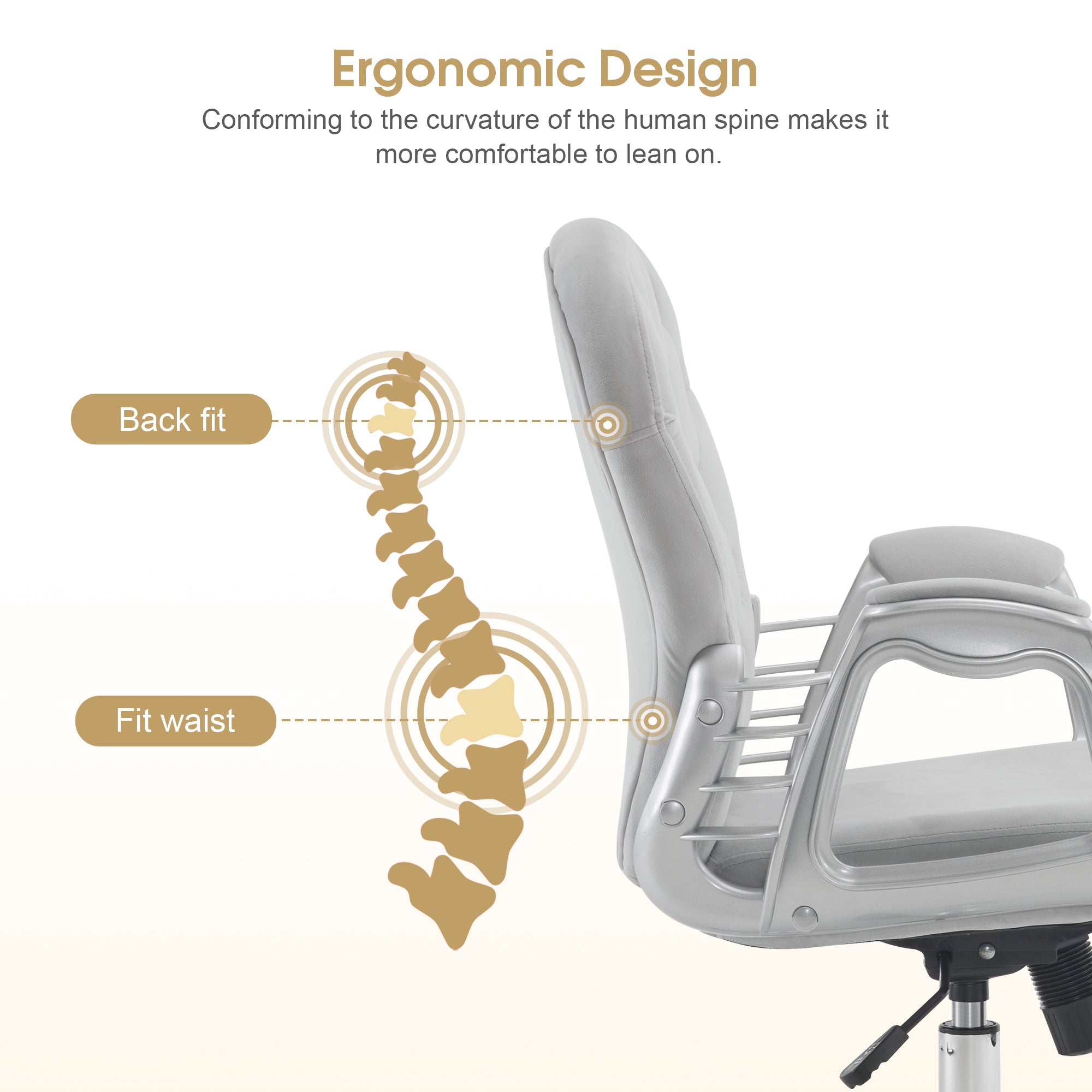 Comfy Nail Art Chair with Lumbar Support, Adjustable Home Office Chairs with 360° Swivel Wheels 3567