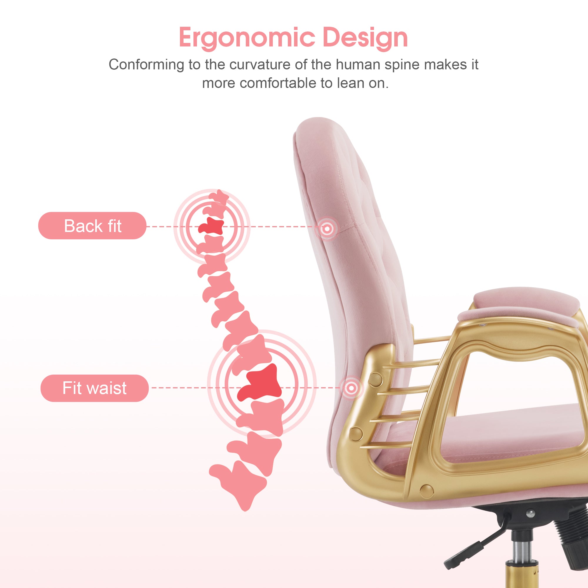 Comfy Nail Art Chair with Lumbar Support, Adjustable Home Office Chairs with 360° Swivel Wheels 3567