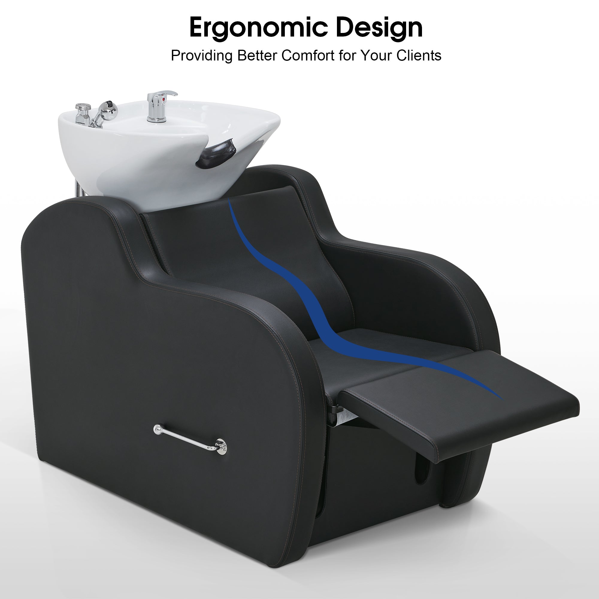 BarberPub Shampoo Bowl and Chair Set, Adjustable Ceramic Bowl and Chair for Salon 9312
