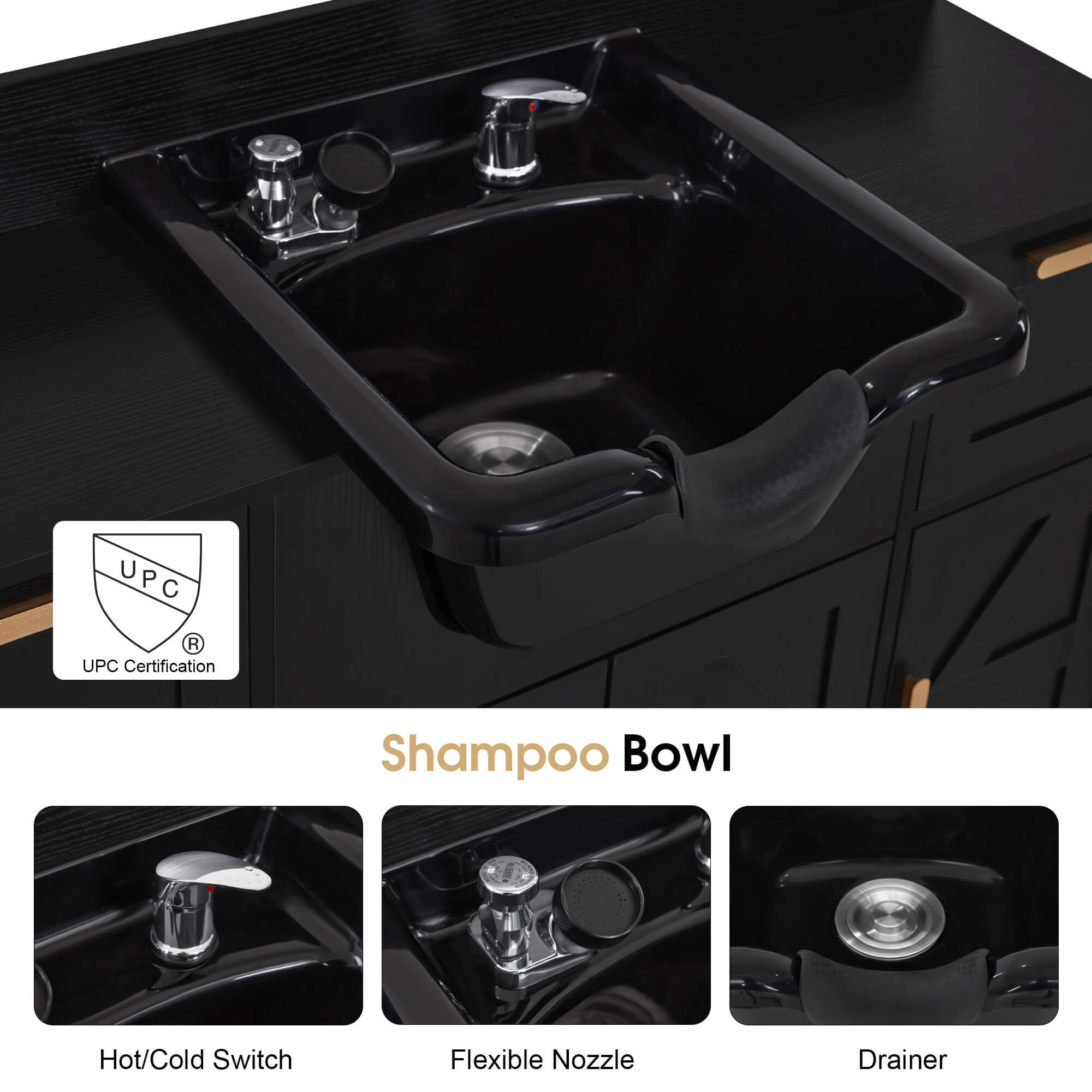 Barber Shampoo Storage Station, Hair Salon Shampoo Equipment with Backwash Sink & Cabinet 7137
