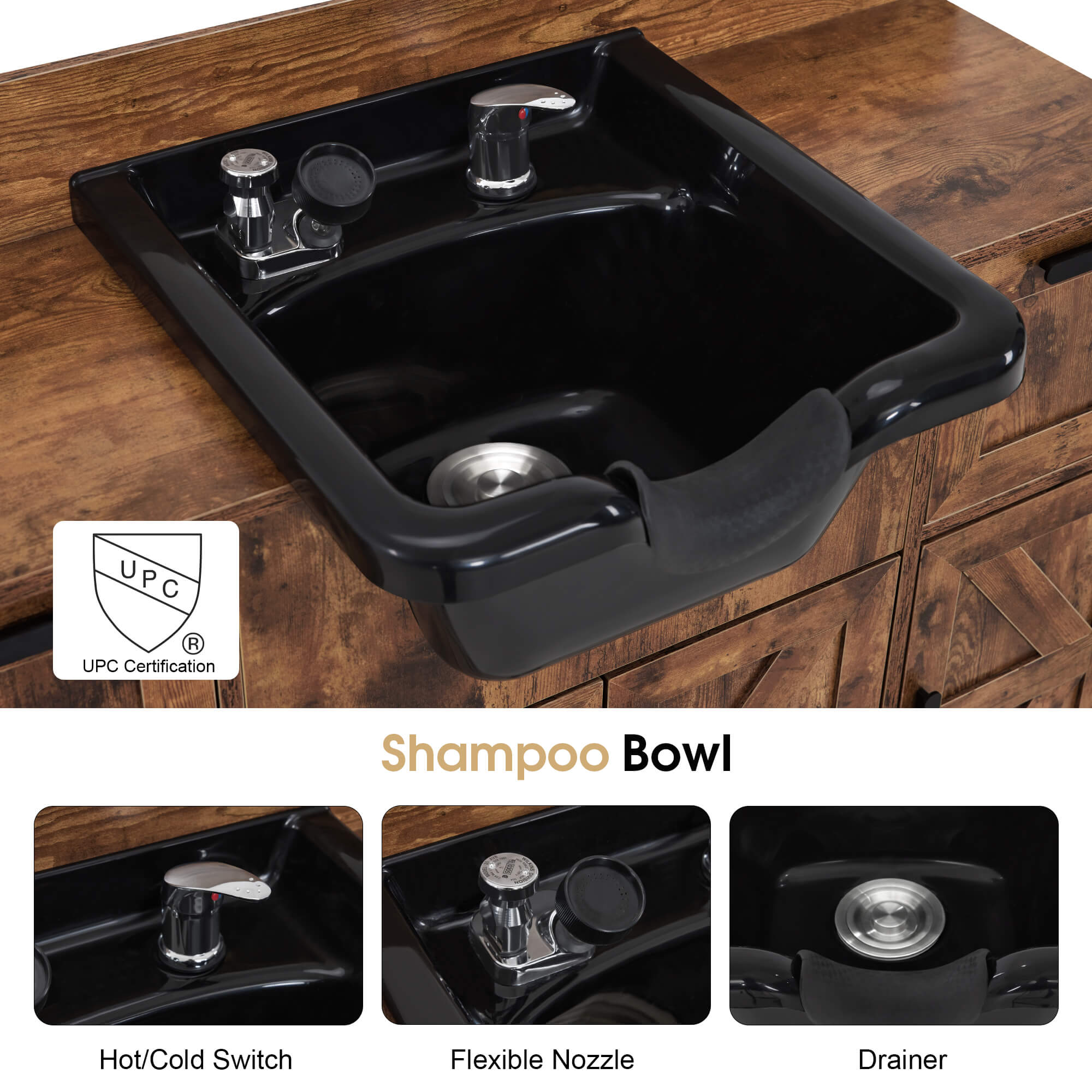 Barber Shampoo Storage Station, Hair Salon Shampoo Equipment with Backwash Sink & Cabinet 7137