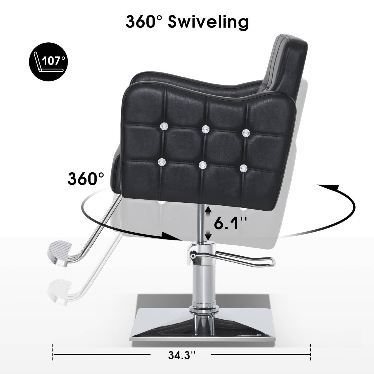 BarberPub Classic Salon Chair, Hydraulic and 360° Swivel, Black Styling Chair, 6154-8167BK