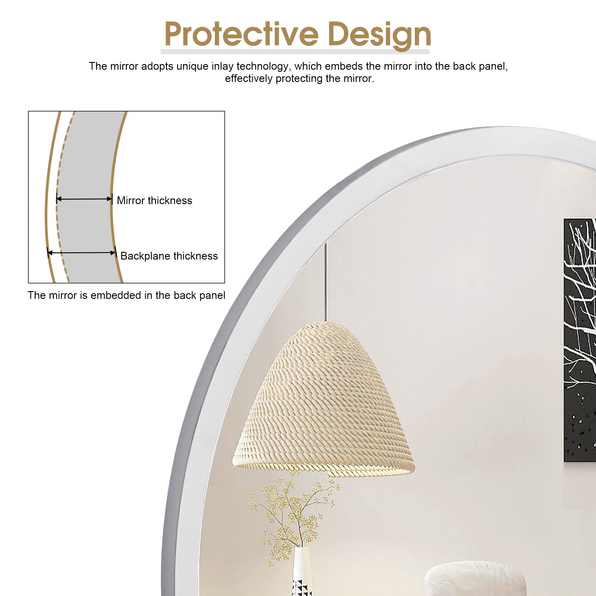 BarberPub Wall Mount Dressing Mirror Salon Mirror with Wooden Frame CH/RO/EL-3