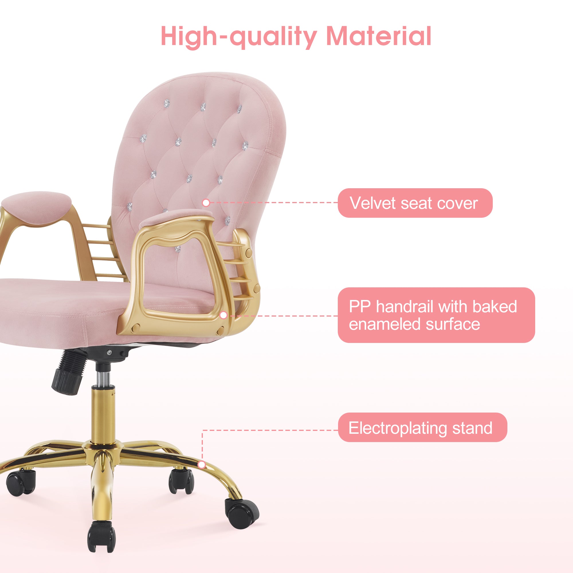 Comfy Nail Art Chair with Lumbar Support, Adjustable Home Office Chairs with 360° Swivel Wheels 3567