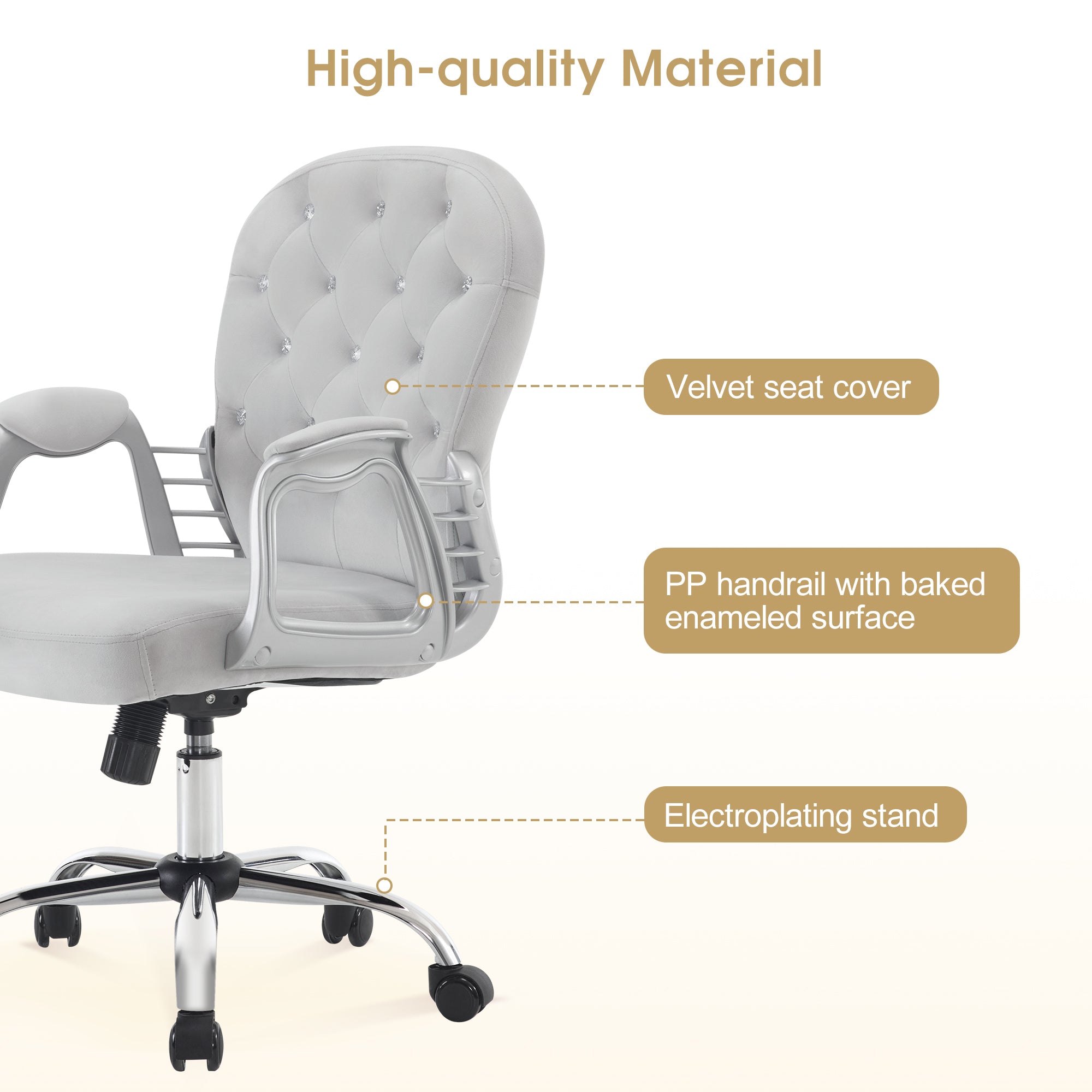 Comfy Nail Art Chair with Lumbar Support, Adjustable Home Office Chairs with 360° Swivel Wheels 3567