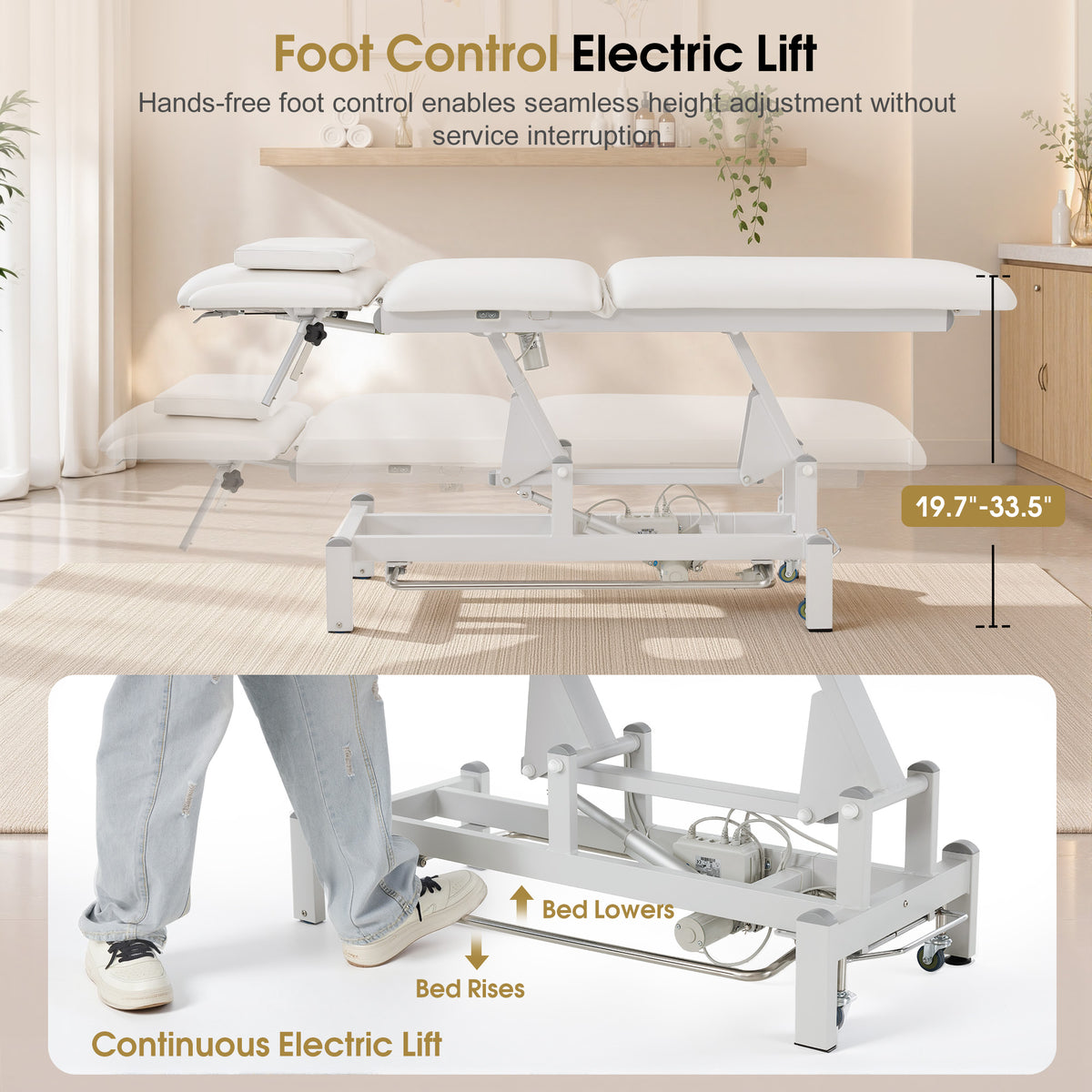 BarberPub Electric Facial Bed Esthetician Table, Height Adjustable Foot Control, 340LBS Load, Multi-angle & Seat Tilt, Removable Headrest, Reversible Use, Wipe-clean PVC/PU, Easy to Move, 2902