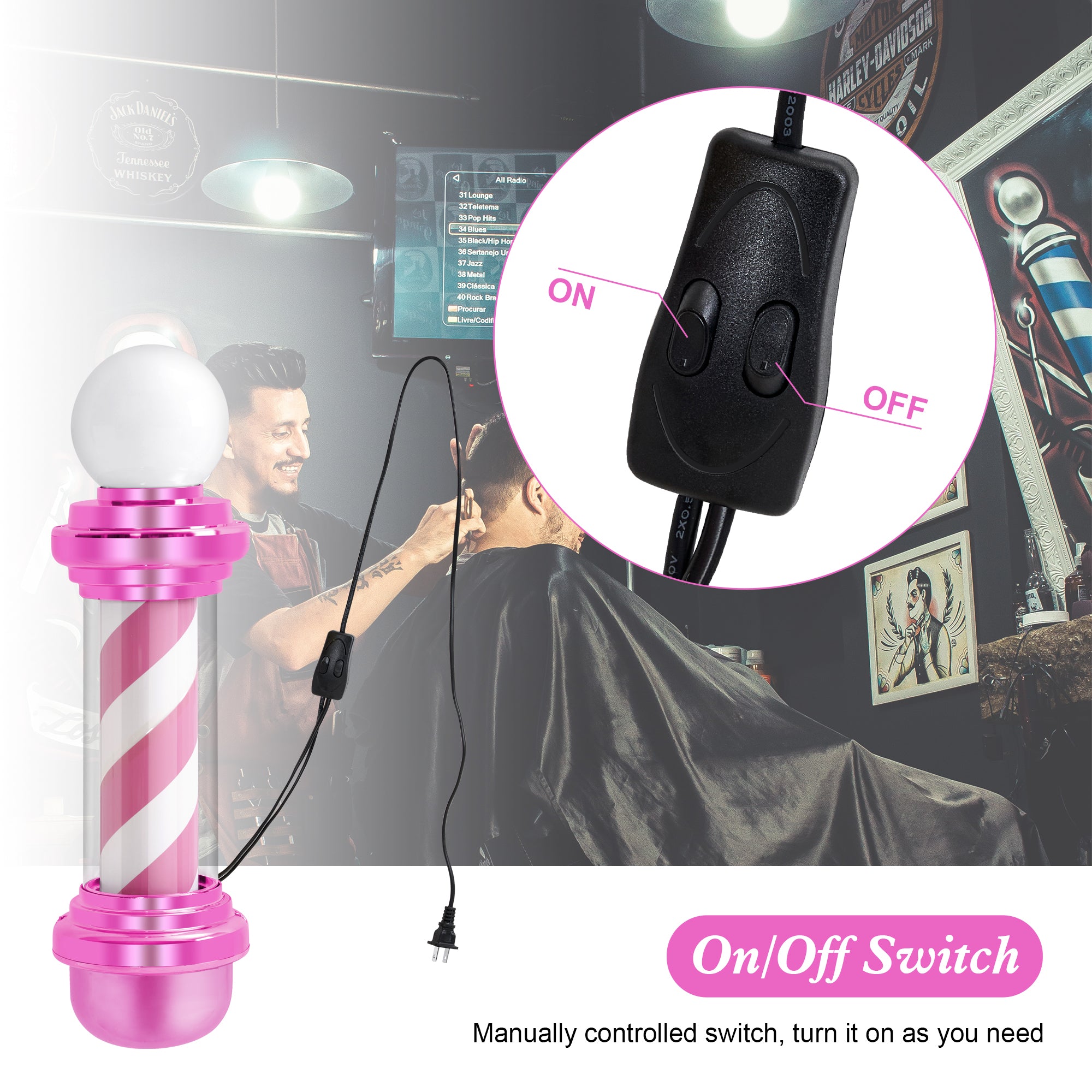 Barber Pole with LED Light for Hairdressing, Salon Shop Open Sign, Salon Spa Stripes Rotating Lamp L018